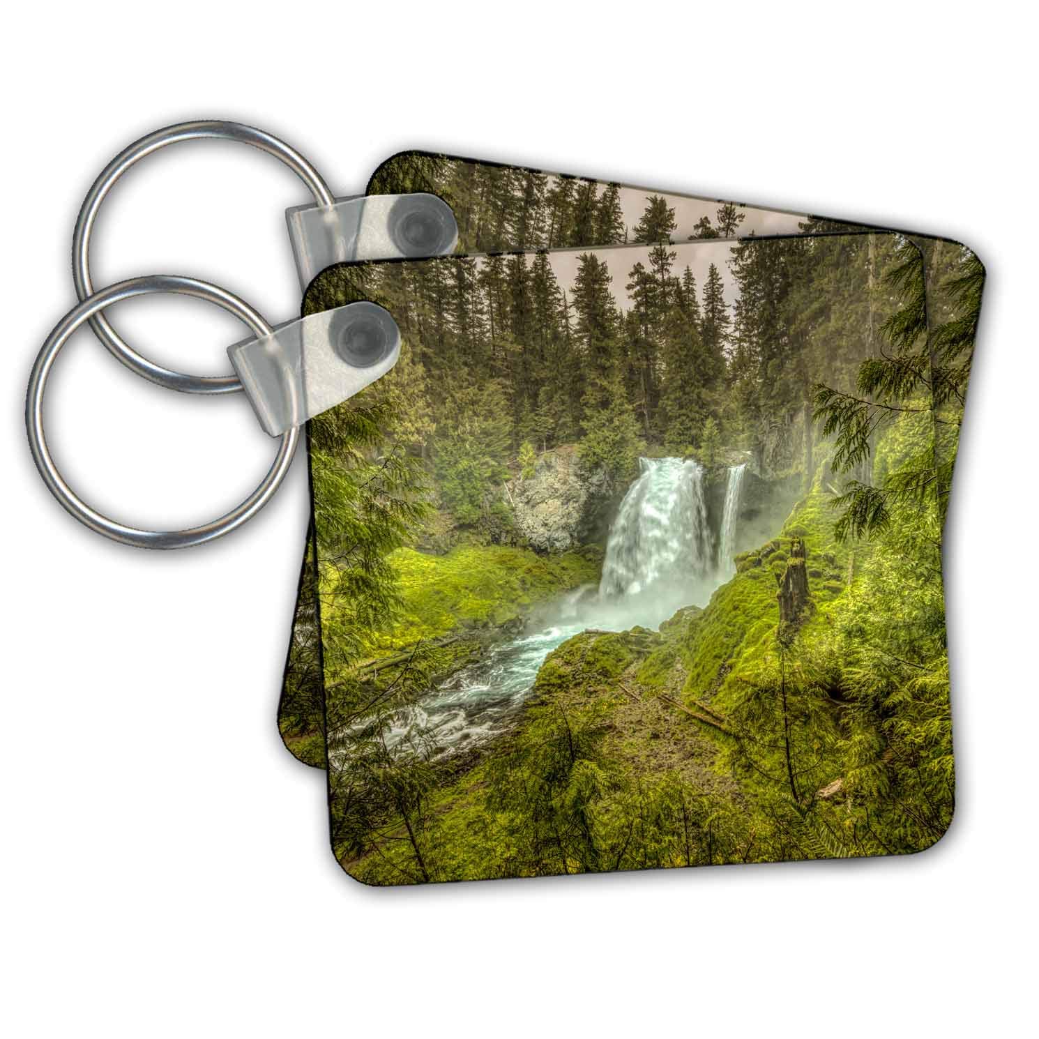 3dRose Key Chains Oregon, Sisters. Sahalie Falls and McKenzie River landscape. (kc-346785-1)