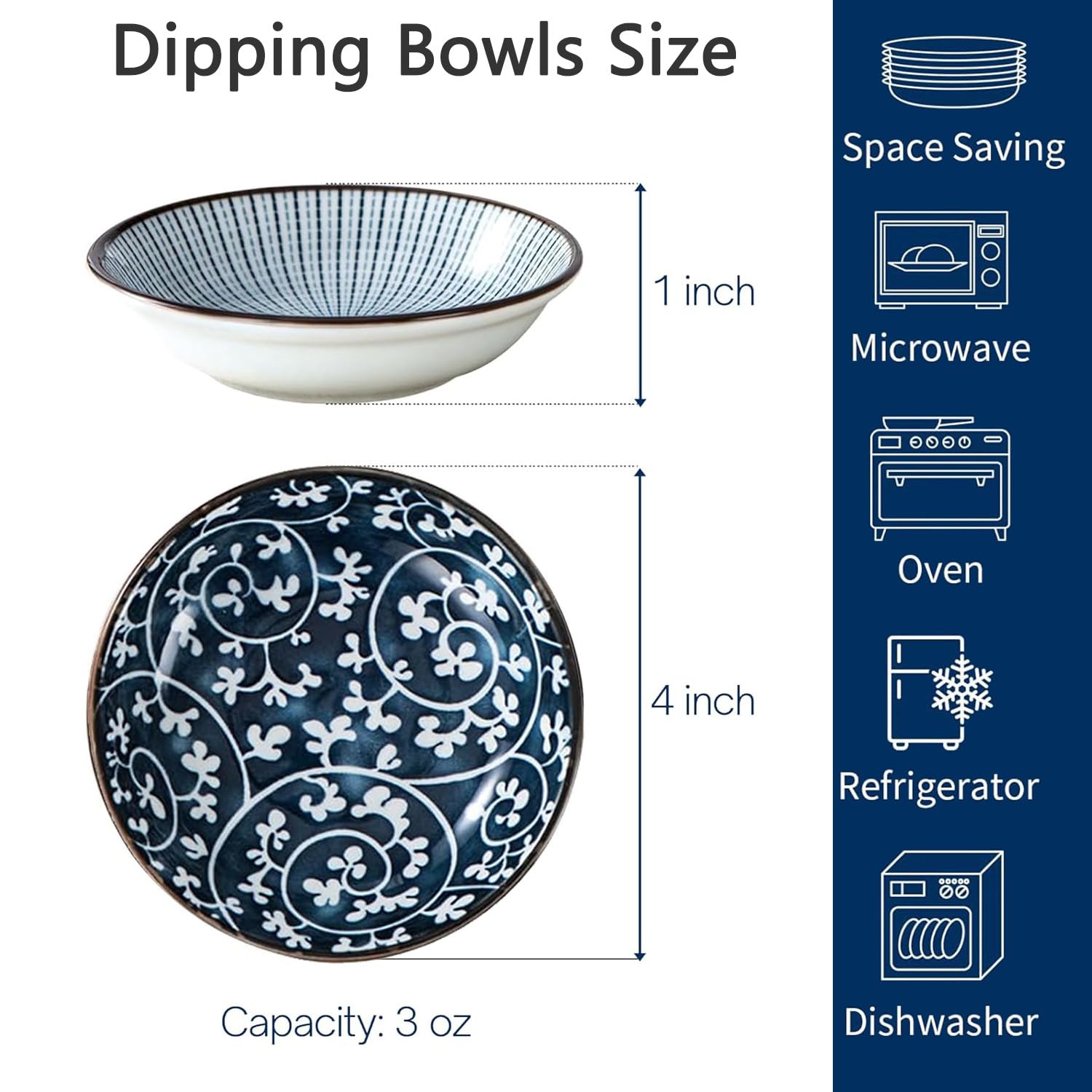 GXIQYL 6 PCS Sauce Bowls, Ceramic Dipping Bowl, Small Bowls Set Soy Sauce Dish Tiny Dip Bowls Side Dish - Image 2