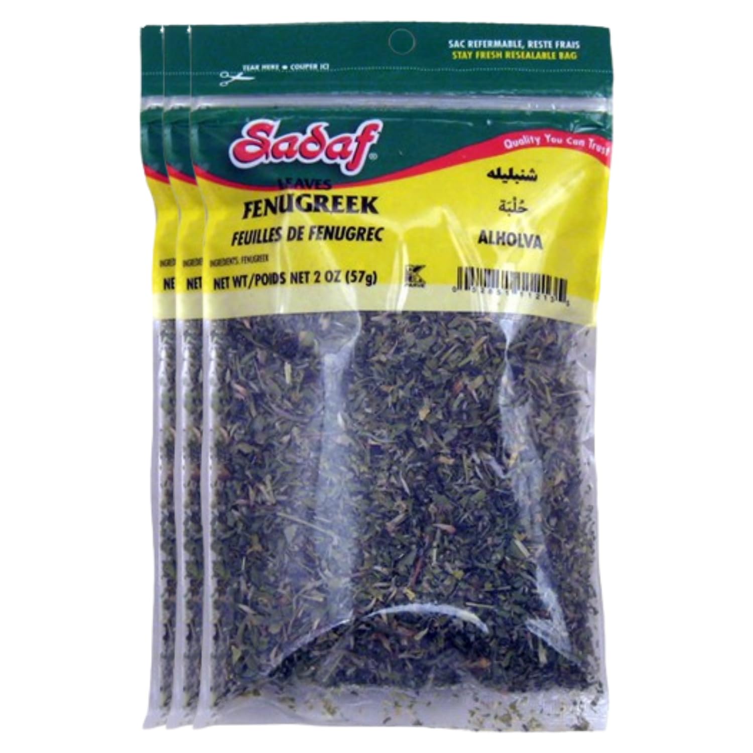 Sadaf Dried Fenugreek Leaves - Kasoori methi leaves- Kosher and Halal - 2 oz bag (Pack of 3)