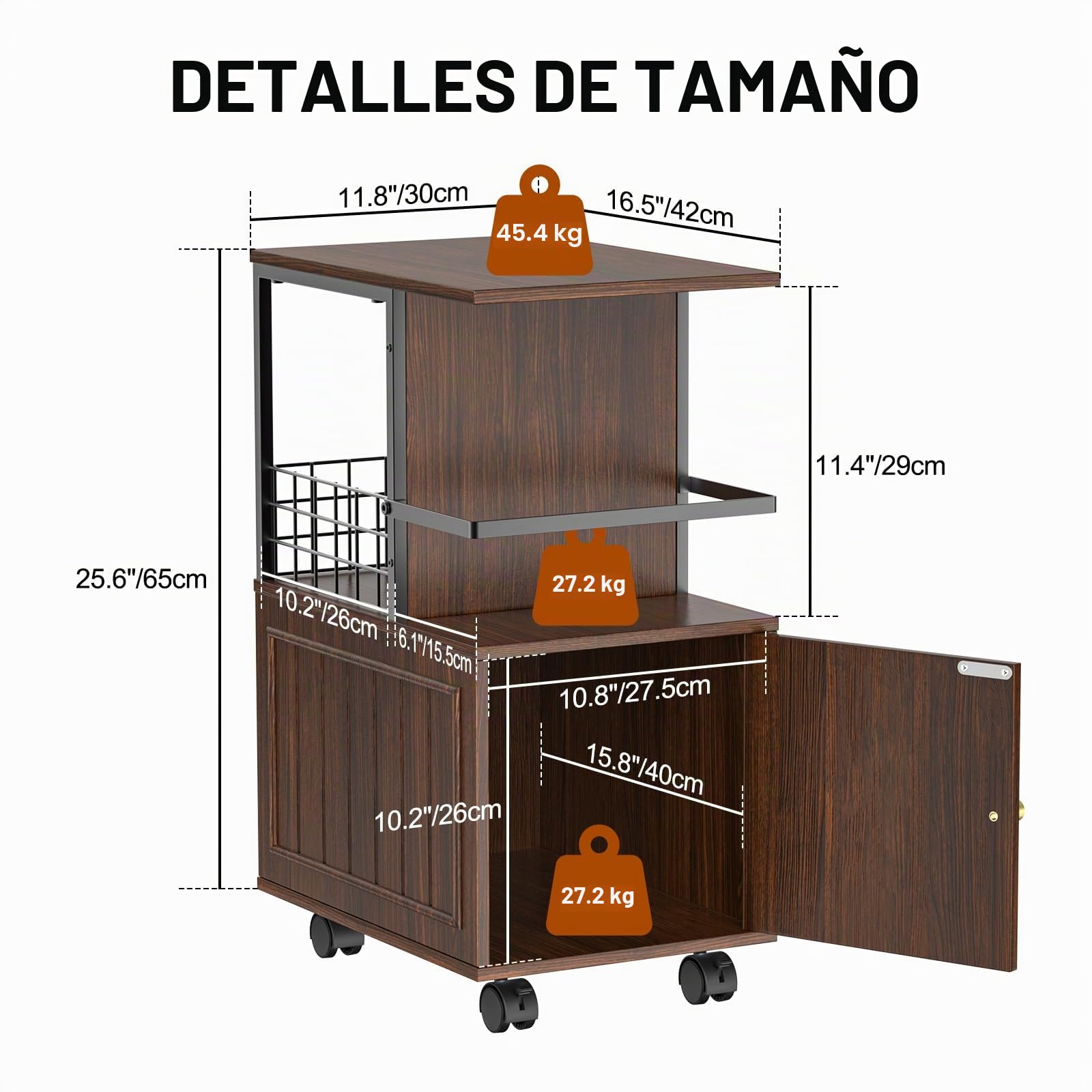 Mesita Auxiliar Rústica con Gabinete de Almacenamiento, Mesita Estrecha para Sala de Estar, Pequeñas Mesitas de Noche con Estante Abierto para Dormitorio, Mesita Auxiliar para Sofá, Nogal