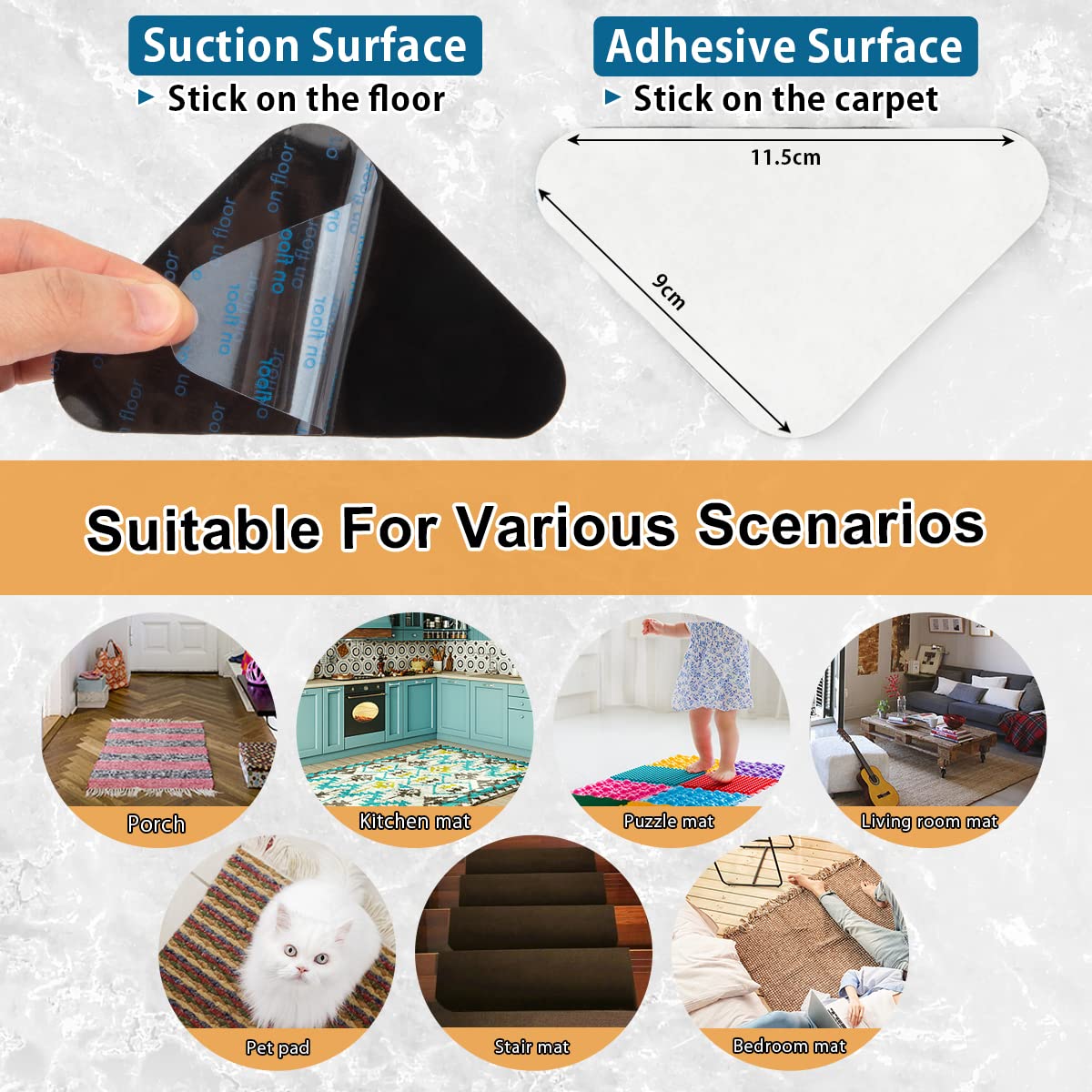 WeddHuis Antirutschmatten Für Teppiche - 12 Stück Wiederverwendbare Haftpads Gegen Verrutschen