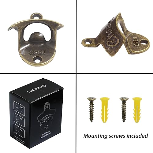 Miniatura 6 de Abridor de botellas de latón para montar en la pared, estilo vintage, bronce antiguo (paquete de 2)