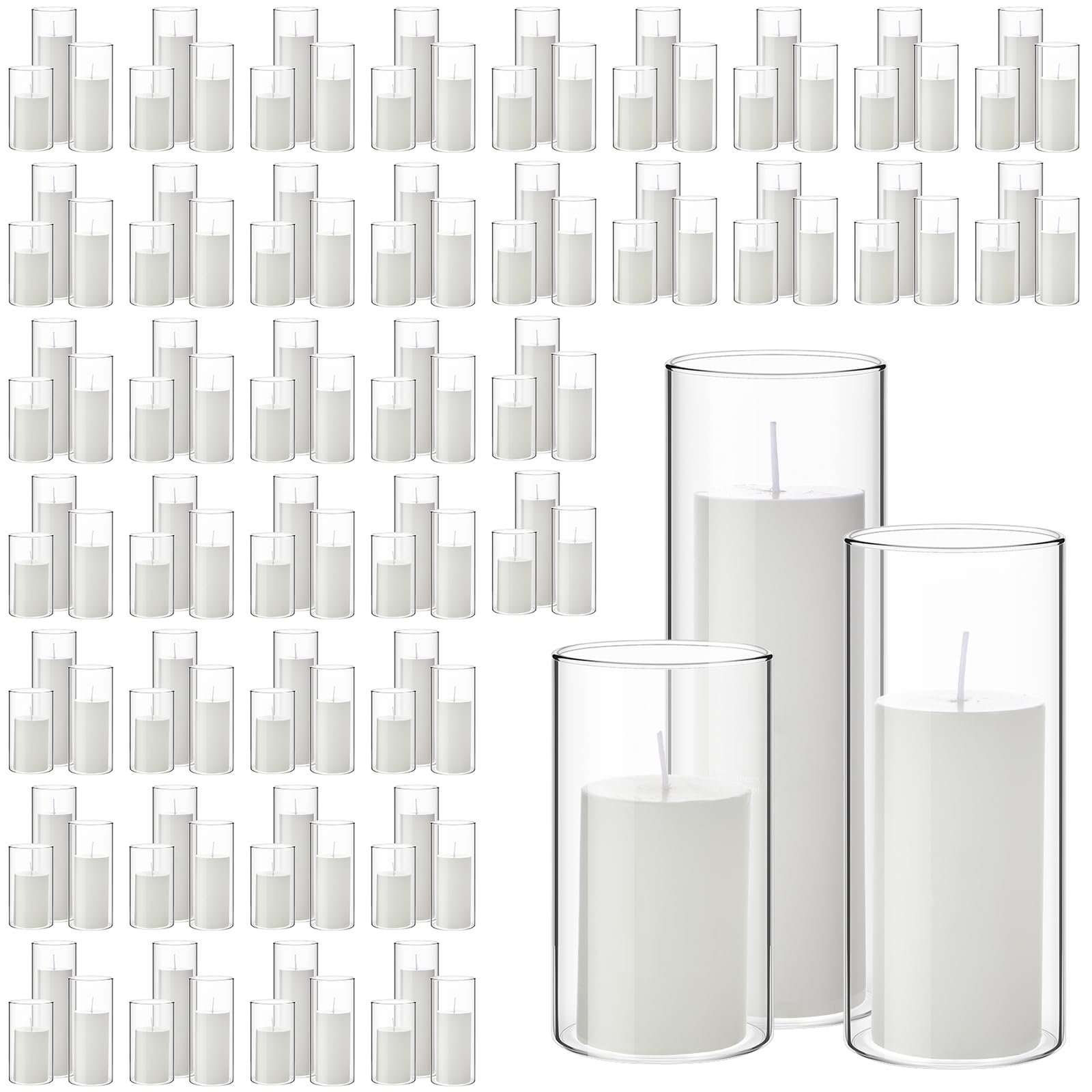 Photo 1 of Shihanee 240 Pcs Pillar Candles and Glass Cylinder Vases Clear Cylinder Holders for Slim Pillar Candles Table Decoration (White)