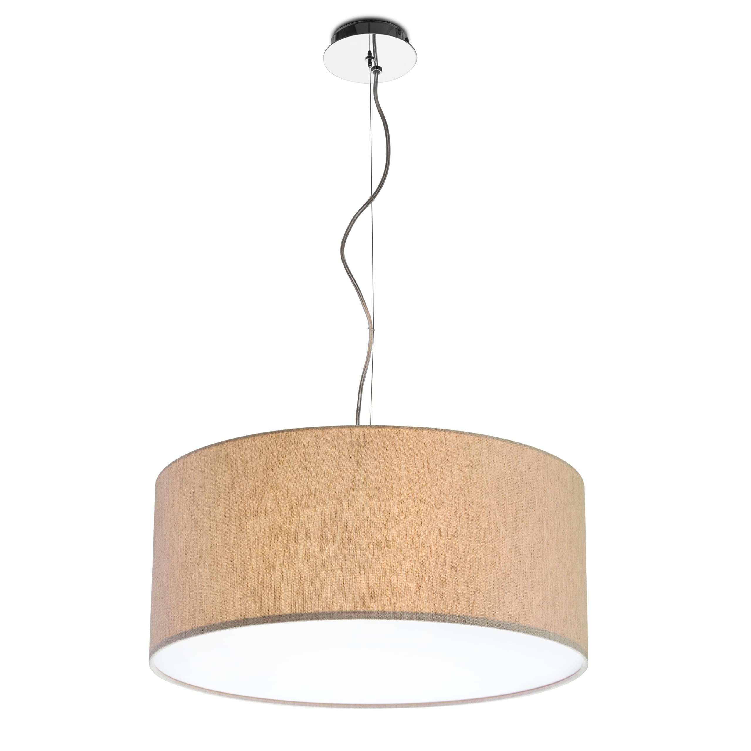 OLUX ILLUMINAZIONE - Lampadario Soggiorno Moderno in Tessuto, Lampadario a Sospensione Ideale per Salotto e tutte le stanze della Casa, Perfetto per Led,Made in Italy(Mod.Roary-Tortora chiaro-60cm)