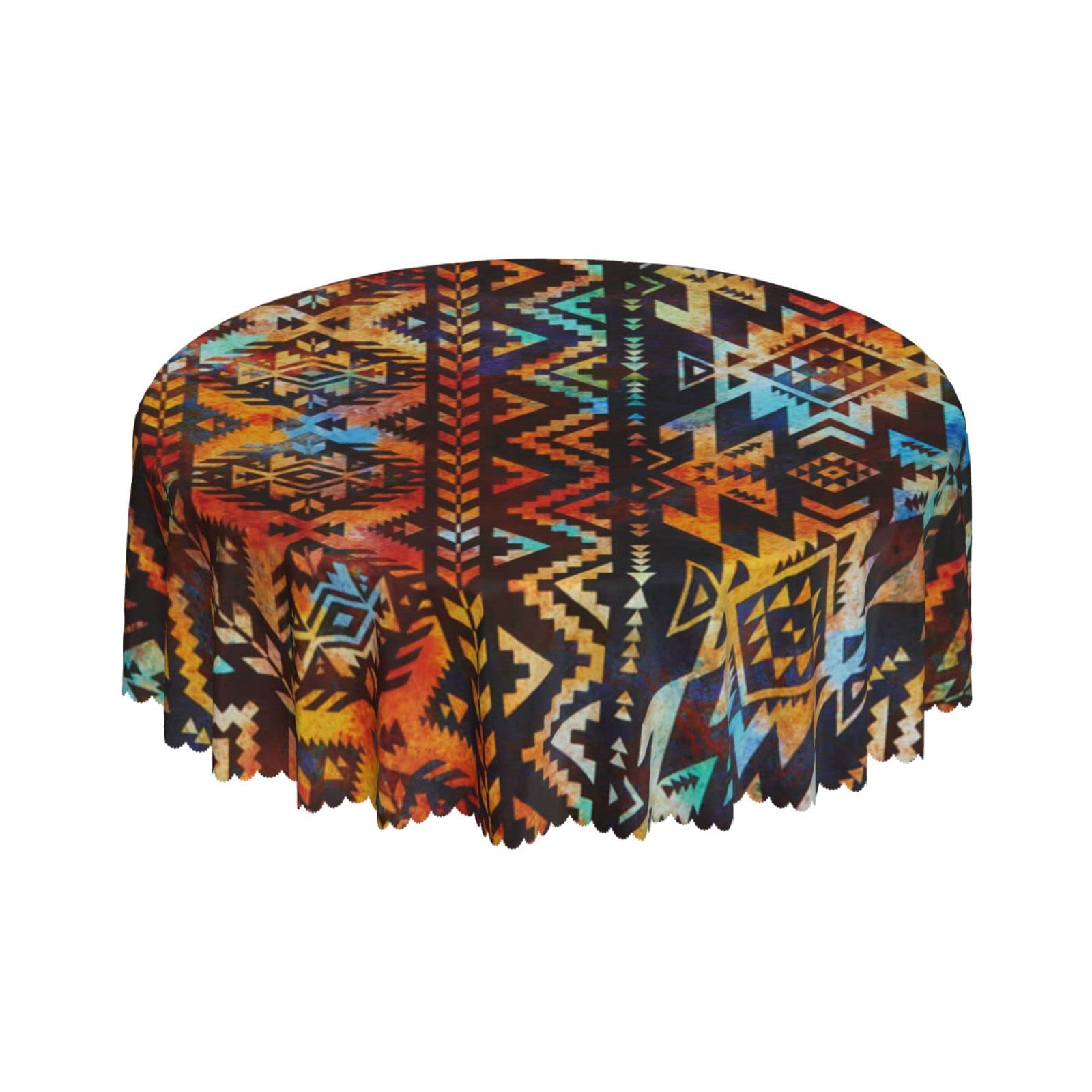 Lsjuee American Southwestern Geometry Round Tablecloth 60 Inch Printed Washable Tablecloth for Dining Party Holiday Fall Home Decorative