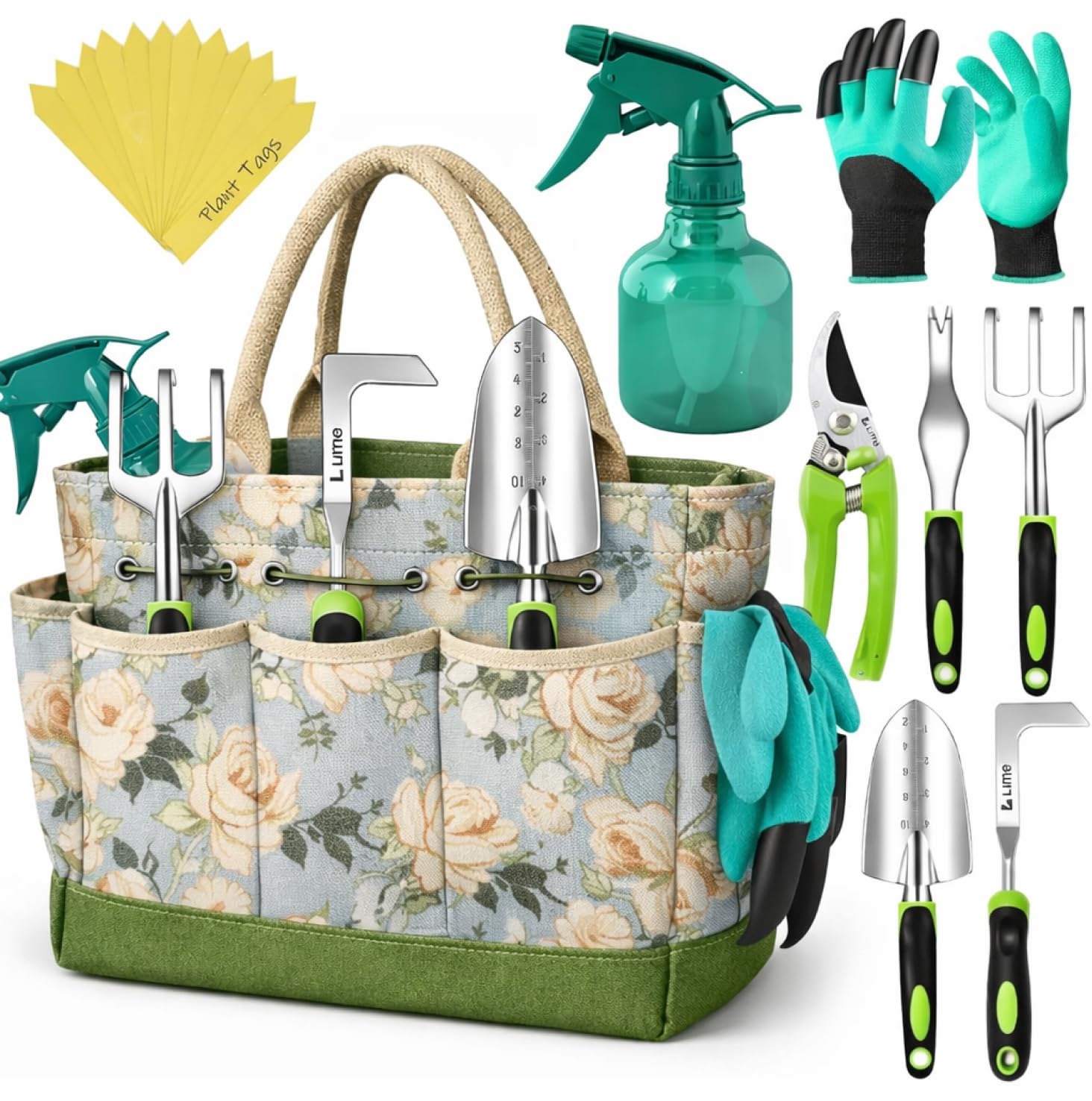 Heavy Duty Garden Tools Floral Set - Rust Proof, Non-Slip, Durable Gardening Supplies - Ergonomic Hand Tools - Ideal Gardening Gifts for Women, Men Mom, Dad