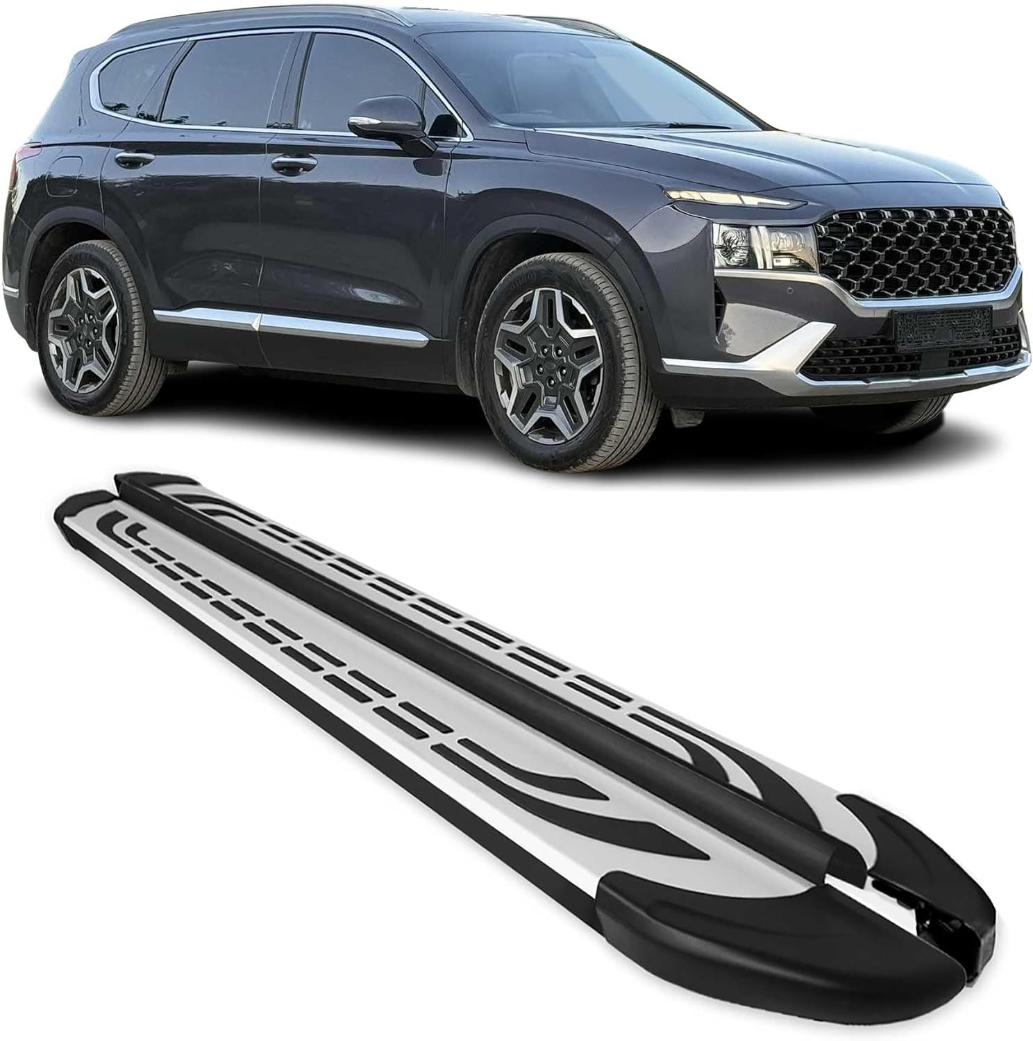 OMAC Side Steps for Hyundai Santa Fe 2019-2023, Running Boards, Aluminum, Silver Black, 2 Pcs