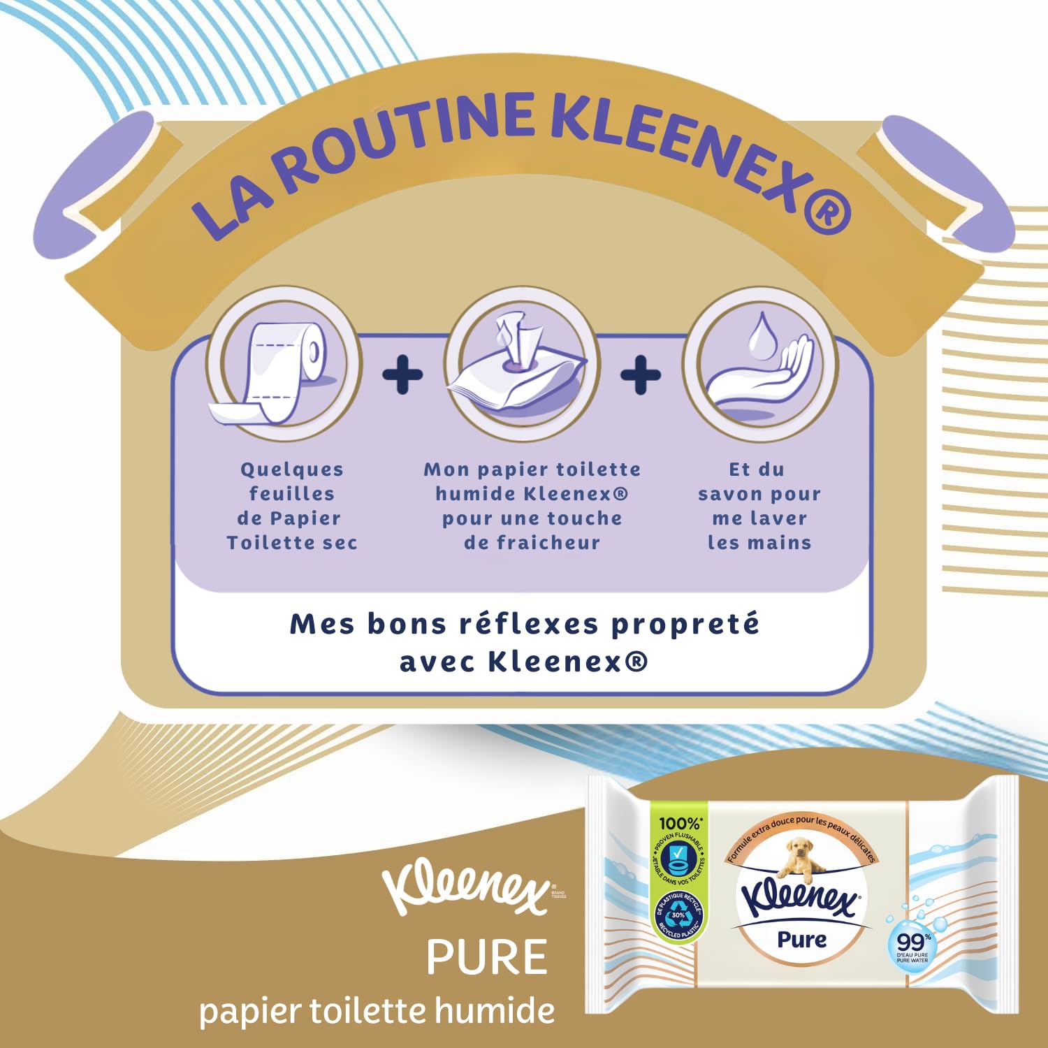 KLEENEX Pure - Papier Toilette Humide (12 paquets de 38 feuilles) - double épaisseur - jetable dans les toilettes - sans plastique - sans parfum - sans alcool - emballage recyclable