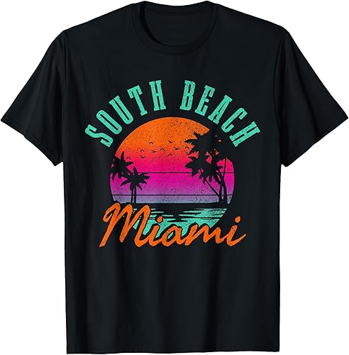 South Beach Miami Florida - Camiseta de regalo para surfista vintage, Negro, S