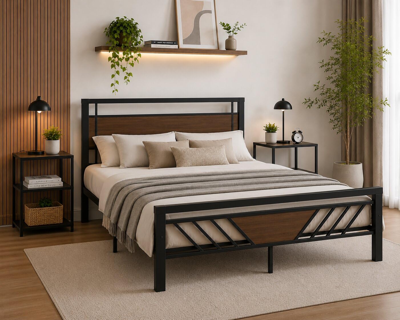 Metal Bed Frame with Wood Headboard & Footboard, Single Bed 74 x 40 Inch, Heavy Duty Steel Platform Bed, No Box Spring Needed, Noise Free, Sturdy Mattress Foundation, Easy Assembly, Black-image-7