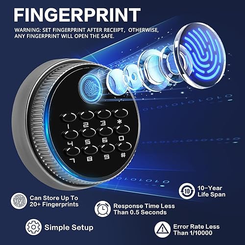 Miniatura 2 de Caja fuerte biométrica de 1.0 pies cúbicos, segura para huellas dactilares con bolsa ignífuga, estante extraíble, sistema de alarma, caja de dinero