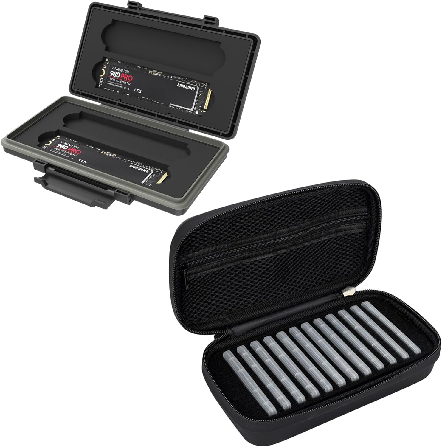 Hard ABS + EVA：Hard ABS M.2 SSD Card case with EVA PU M.2 SSD Card case