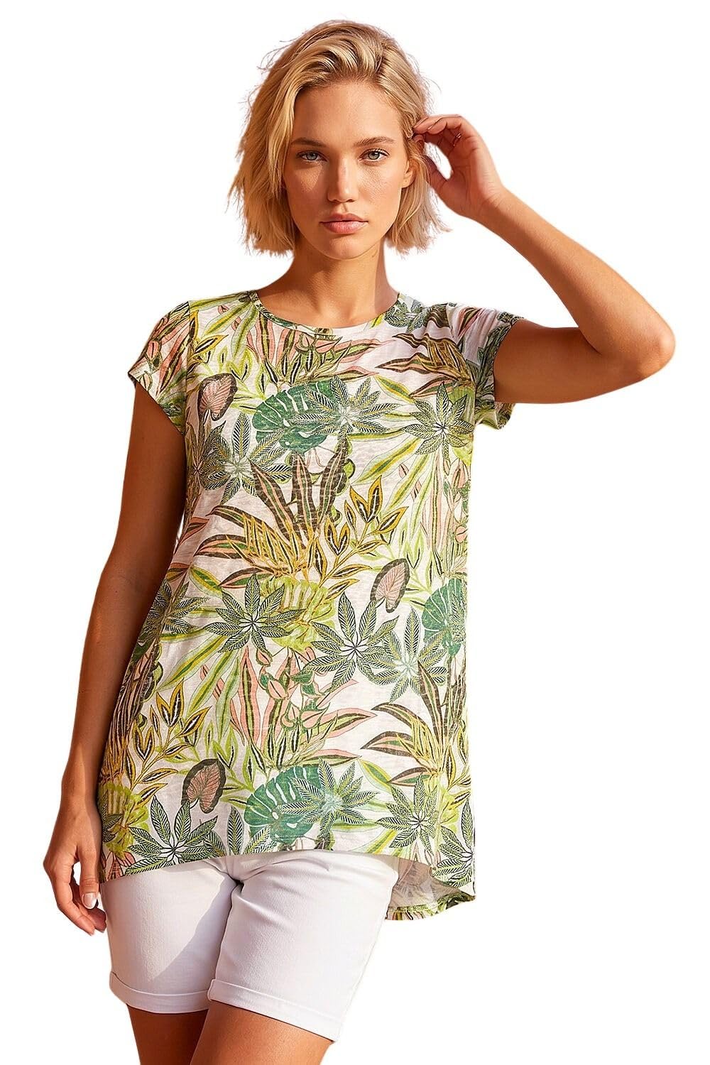 Roman Tropical Print Hanky Hem Tunic Top - Lime - Womens Size 20