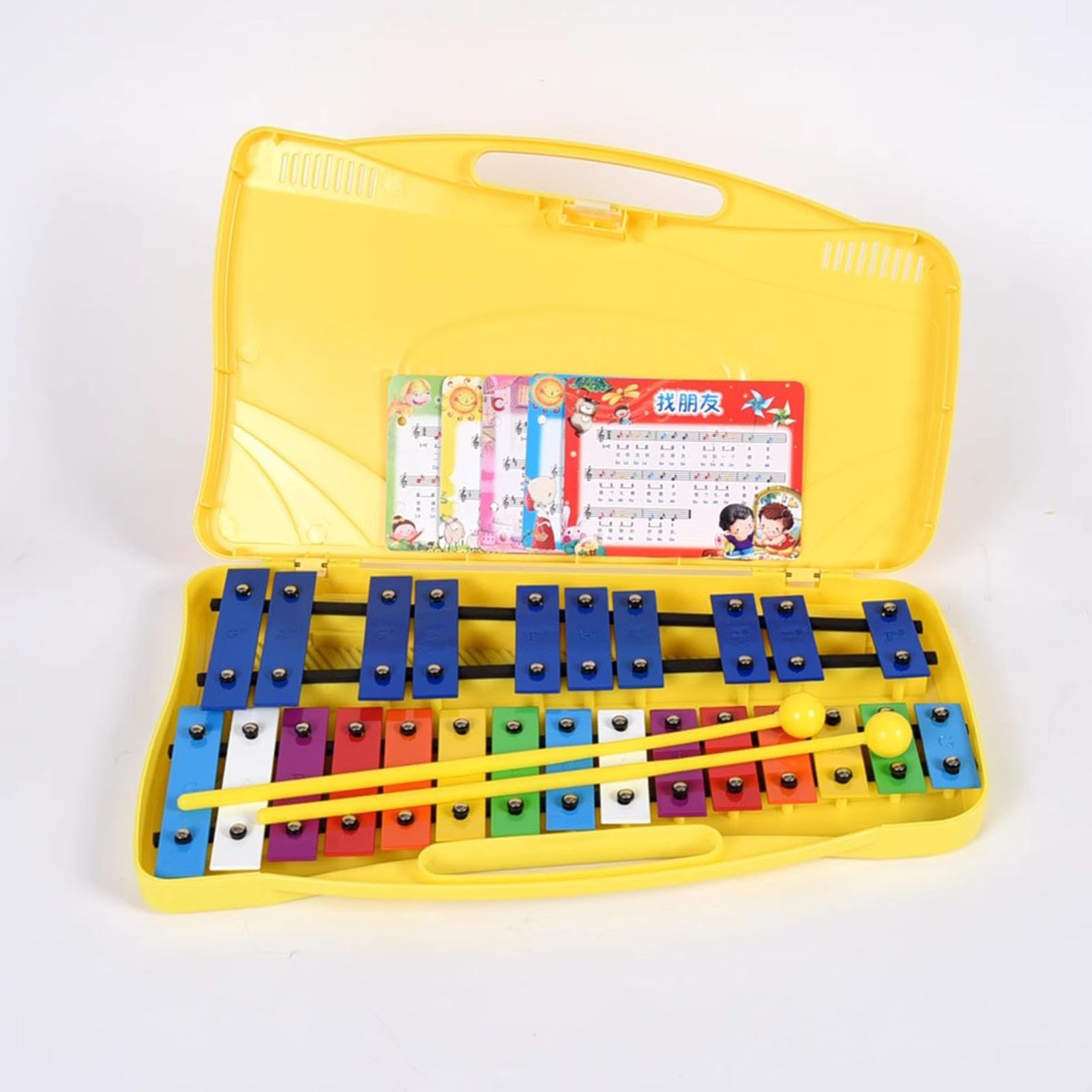 Montessori Instrumento de percusión de placa de aluminio de 25 escalas, instrumento de percusión orff, amarillo