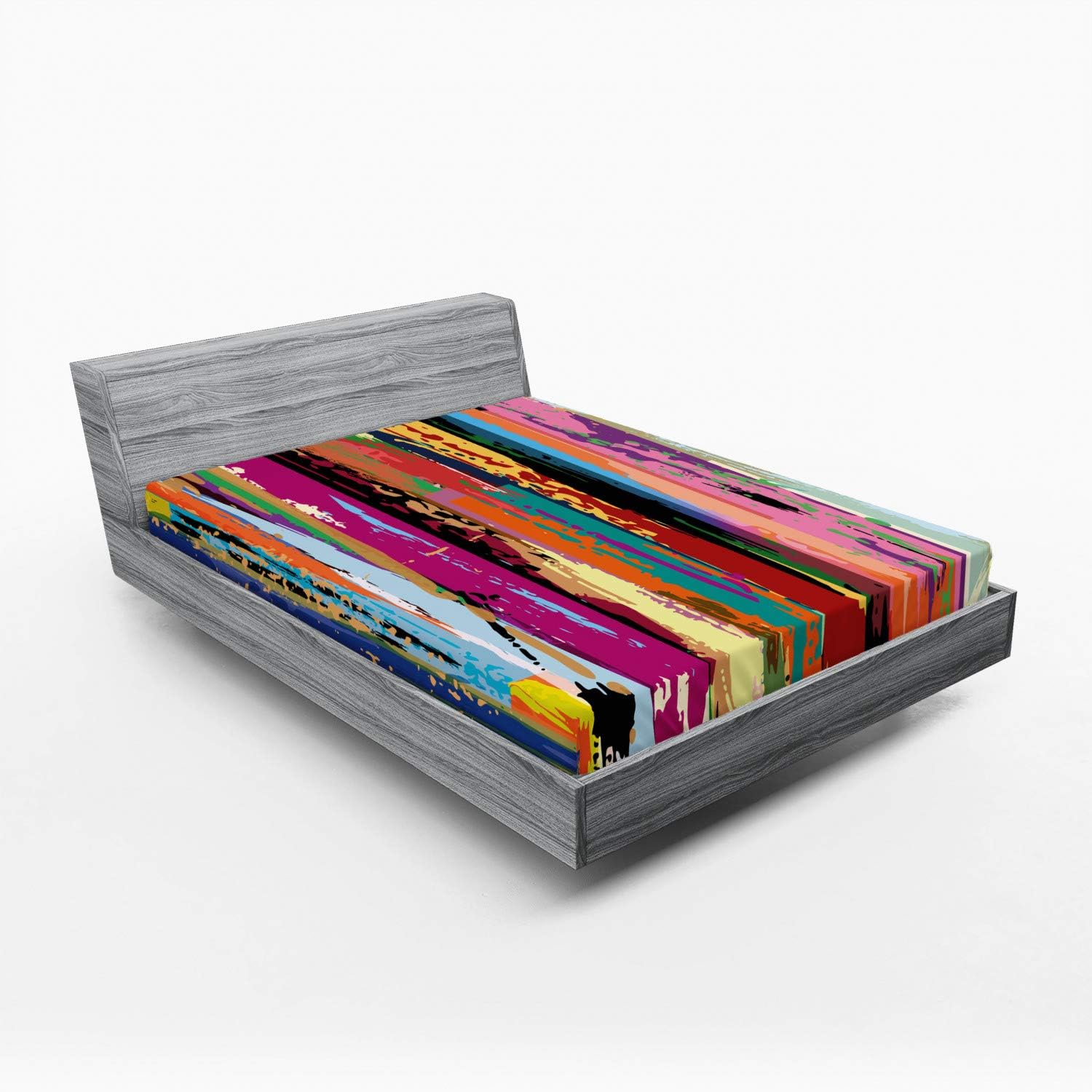Ambesonne Abstract Fitted Sheet, Multicolored Expressionist Work of Art Vibrant Rainbow Design Tainted Pattern, Soft Decorative Fabric Bedding All-Round Elastic Pocket, Queen Size, Rainbow Color