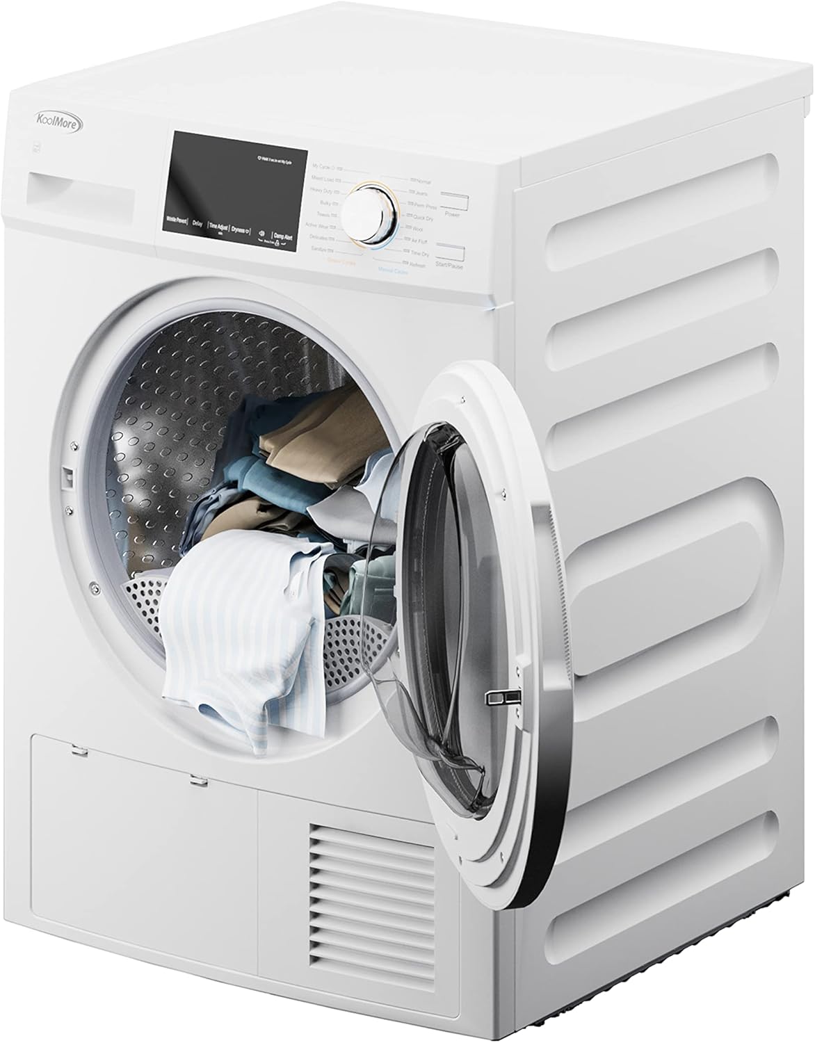 KoolMore 24" Electric Ventless Heat Pump Dryer, 4.4 Cu. Ft., For Small Home or Apartment, Stackable Unit, Wrinkle Prevention with Sensor Dry Technology, 16 Drying Cycles [White] [240V] (FLD-5CWHP)