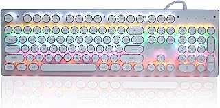 Computer Mechanical Keyboard, 104Keys Gaming Wired USB Keyboard Key Click, HJK920 Mixed Light Ergonomic Design Keypads, for Desktop, Laptop Computers(White)