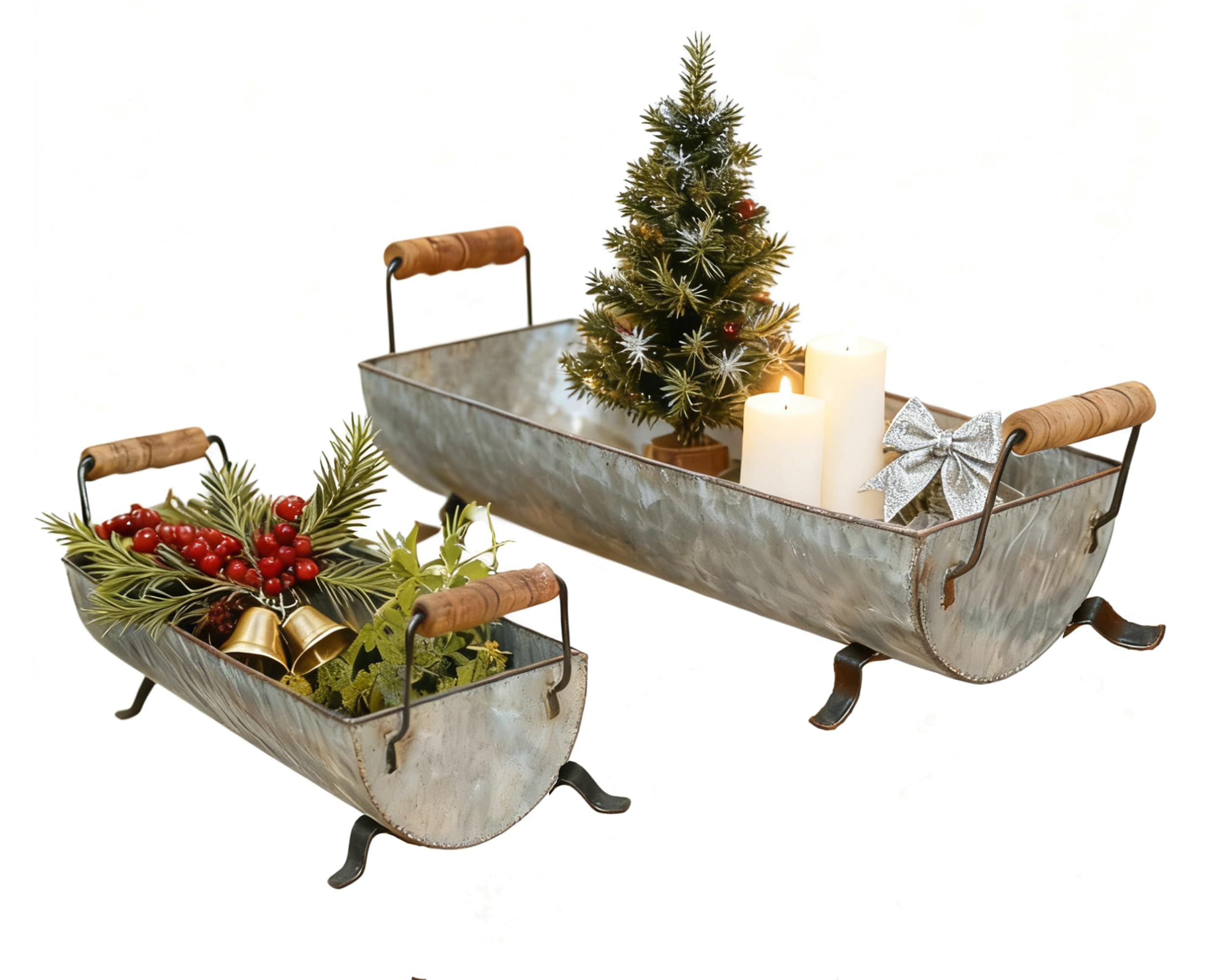 Galvanized Metal Trough Succulent Planter Farmhouse Metal Tray Rustic Tabletop Centerpiece Décor Set of 2