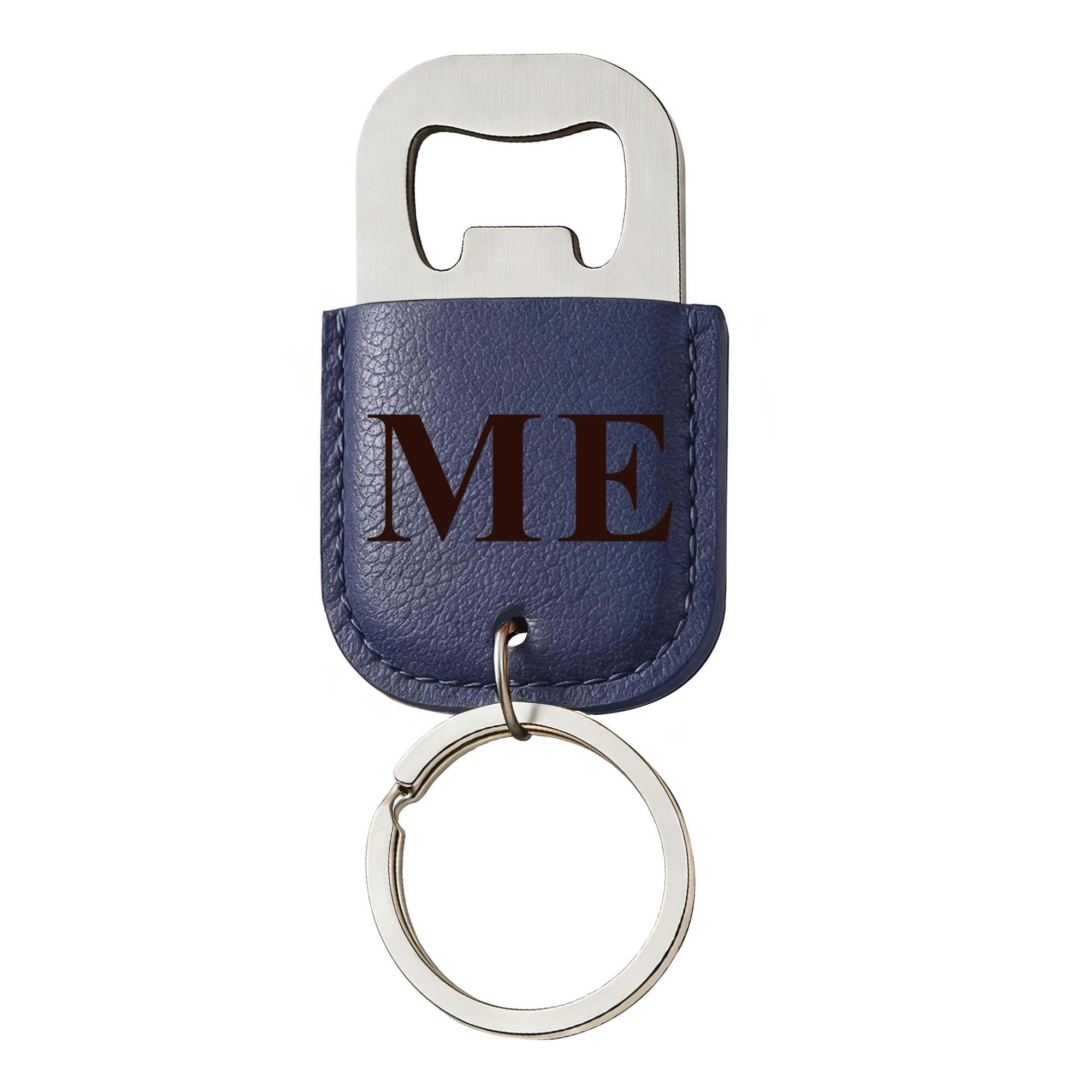 EDSG Personalised Bottle Opener Keyring, Stainless Steel & Leather Bottle Opener, Birthday Christmas Valentines Gifts for Him Husband Boyfriend, Wedding Best Man Groomsmen Gift (Dark Blue, Design 3)