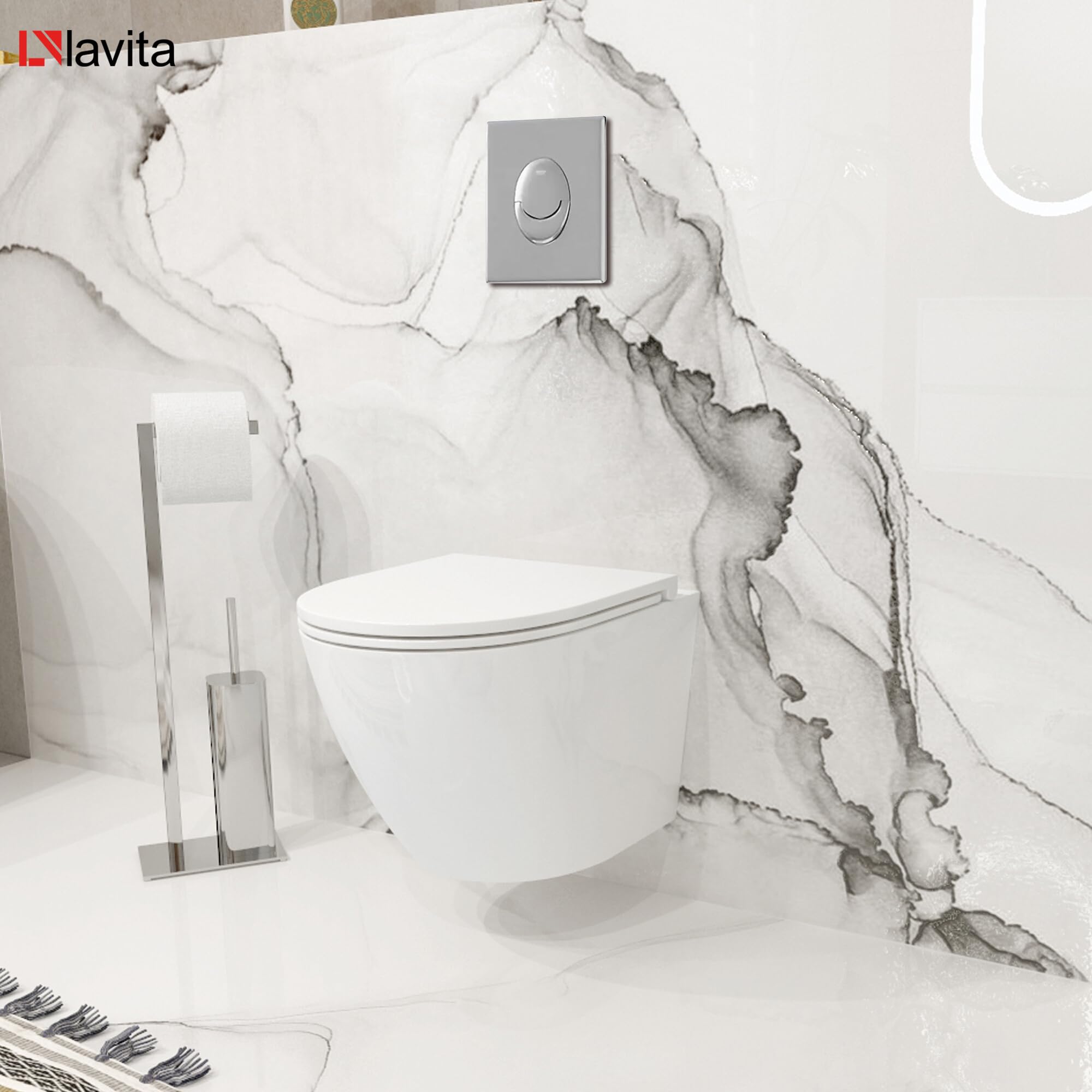 LAVITA Vorwandelement Solido Start + Wand Hänge WC Sofi One Weiß Spülrandlos + WC Sitz mit Absenkautomatik Verchromter Knopf Komplettset Unterputz Spülkasten Toilette Komplett Sett WC