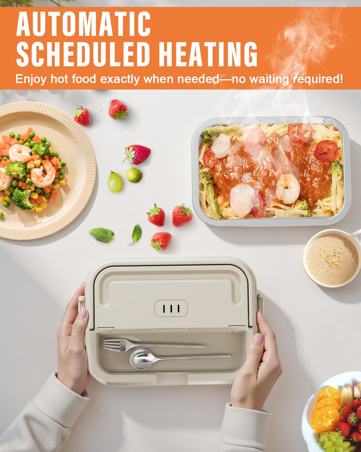 Geveniss Lonchera eléctrica inalámbrica para adultos, lonchera térmica con recipiente SS de 1100 ml, calentador de alimentos alimentado por pilas con tapa a prueba de fugas, calentamiento rápido de