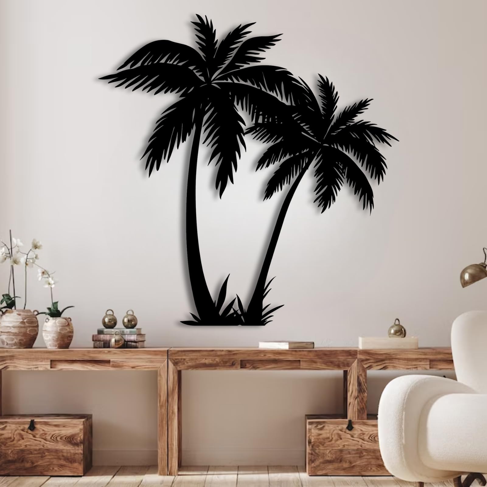 rumloch Palm Tree Wall Art, Palm Tree Metal Wall Decor, Tropical Metal Beach Wall Decor, Outdoor Wall Decorations for House (39"×38", Black)