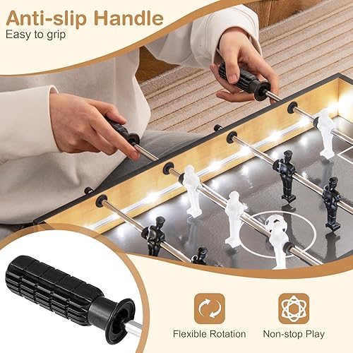 Miniatura 5 de Giantex Mesa de futbolín de 20 pulgadas, mesa de fútbol de mesa con luces LED, jugadores realistas y 2 bolas, mesa de juego de fútbol de madera para