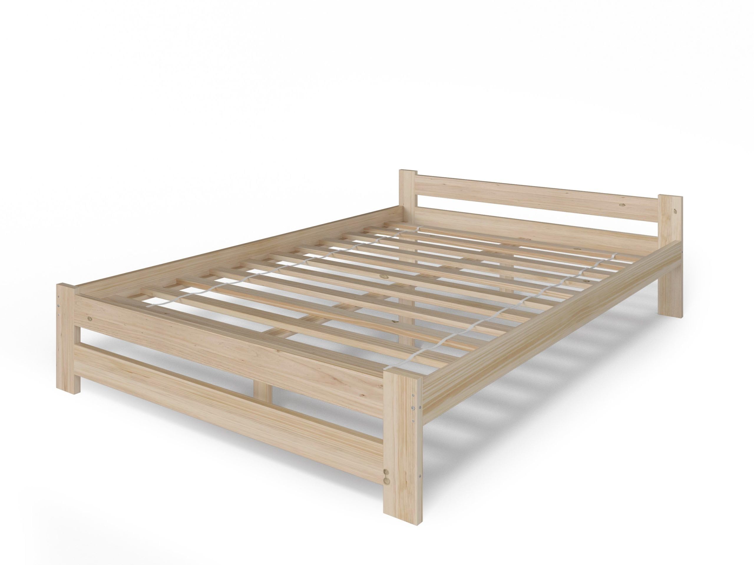 Home Collective Holzbett 140x200 cm mit Lattenrost Modern Bett Kiefer Massiv Bettgestell Doppelbett Massivholzbett Klassisch Komfortabel & Langlebig Skandinavisch Boho Landhaus Kopfteil flach Natur