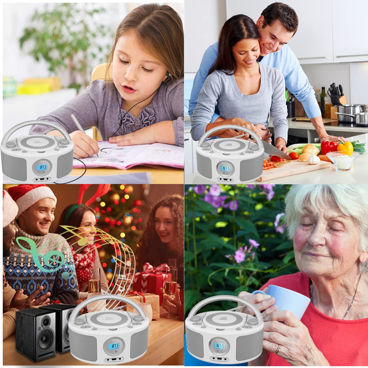 Poste CD Enfant, WISCENT Radio FM Lecteur CD Portable Boombox (avec Bluetooth,Radio FM,USB,AUX,Prise Casque) Lecteur CD Enfant