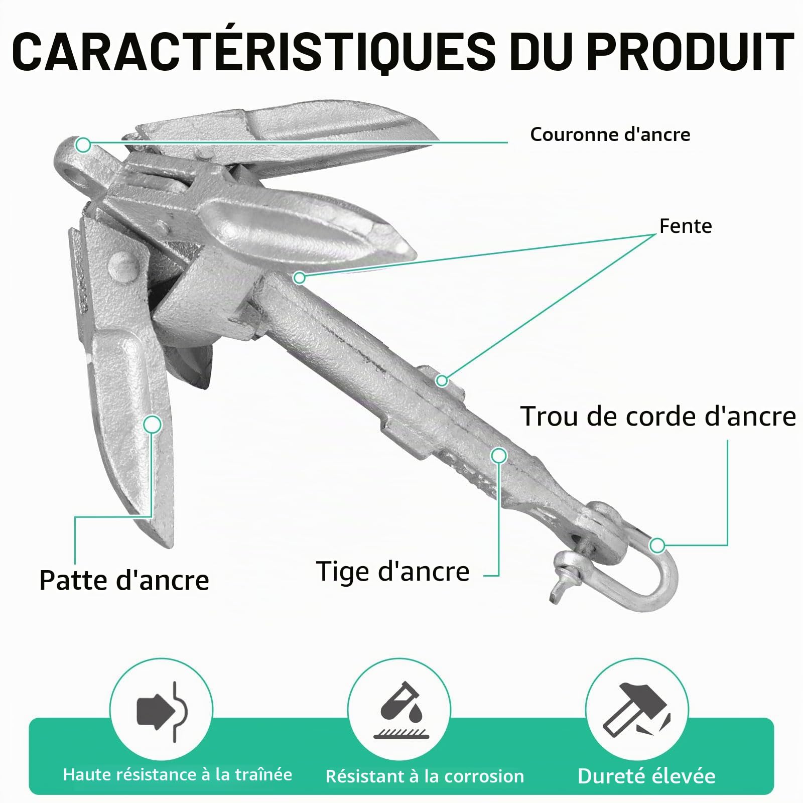 SWAWIS Ancre Bateau Kit 0,7 Kg Accessoire Bateau Ancre Pliante avec 20m de Ligne d'Ancre Bouée de Marquage et Sac de Rangement pour Kayak Gonflable Bateau Gonflable Canoe Jet Ski Gonflable