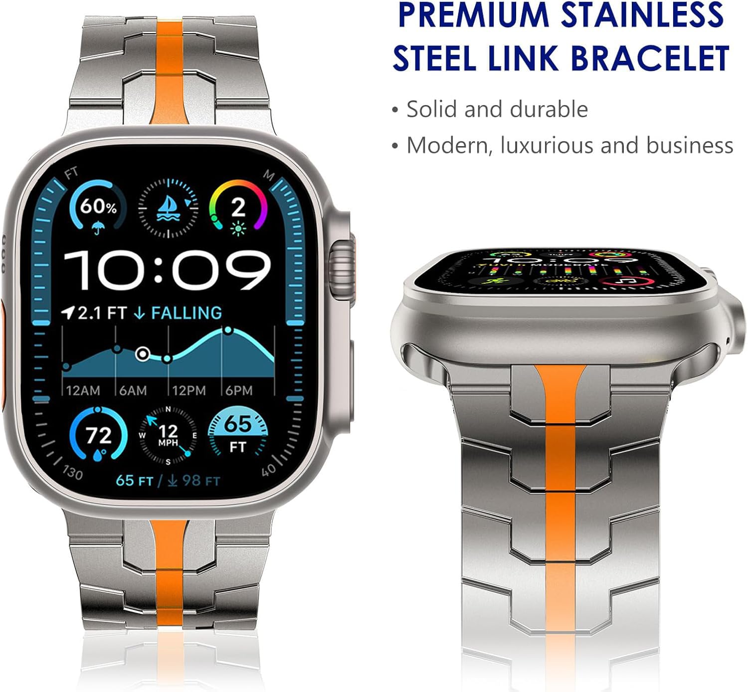 WINGLE 49 mm, 46 mm, 45 mm, 44 mm, 42 mm, 41 mm, 40 mm, 38 mm für Apple Watch, Edelstahl-Armband, Metall-Ersatzband für iWatch Ultra 3/2/1, Serie 11/10/9/8/7/6/5/4/3/2/1/SE