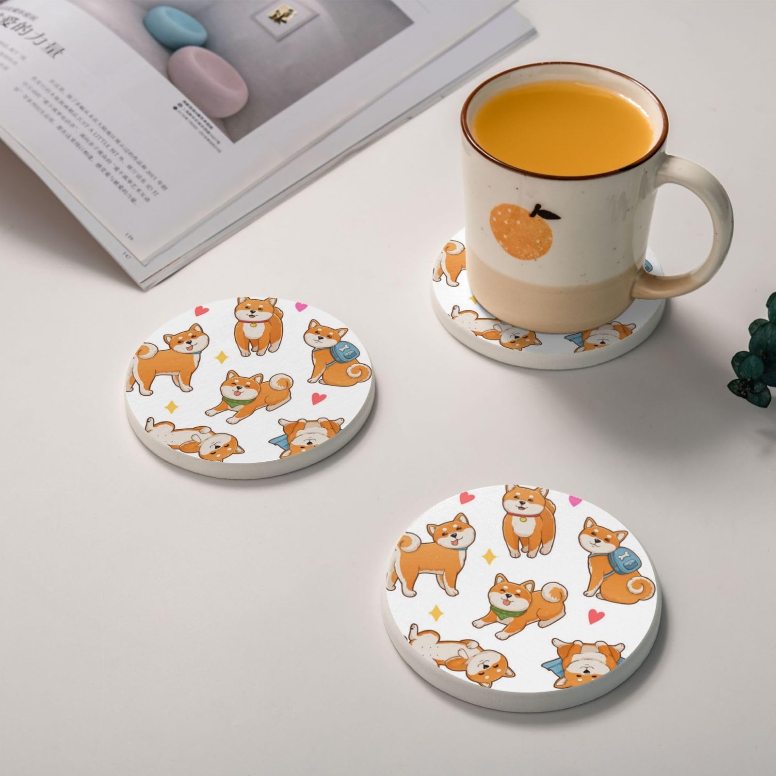Uroczy pies Shiba Inu z nadrukiem diatomitu podstawka pod kubek okrągłe podstawki do dekoracji domu