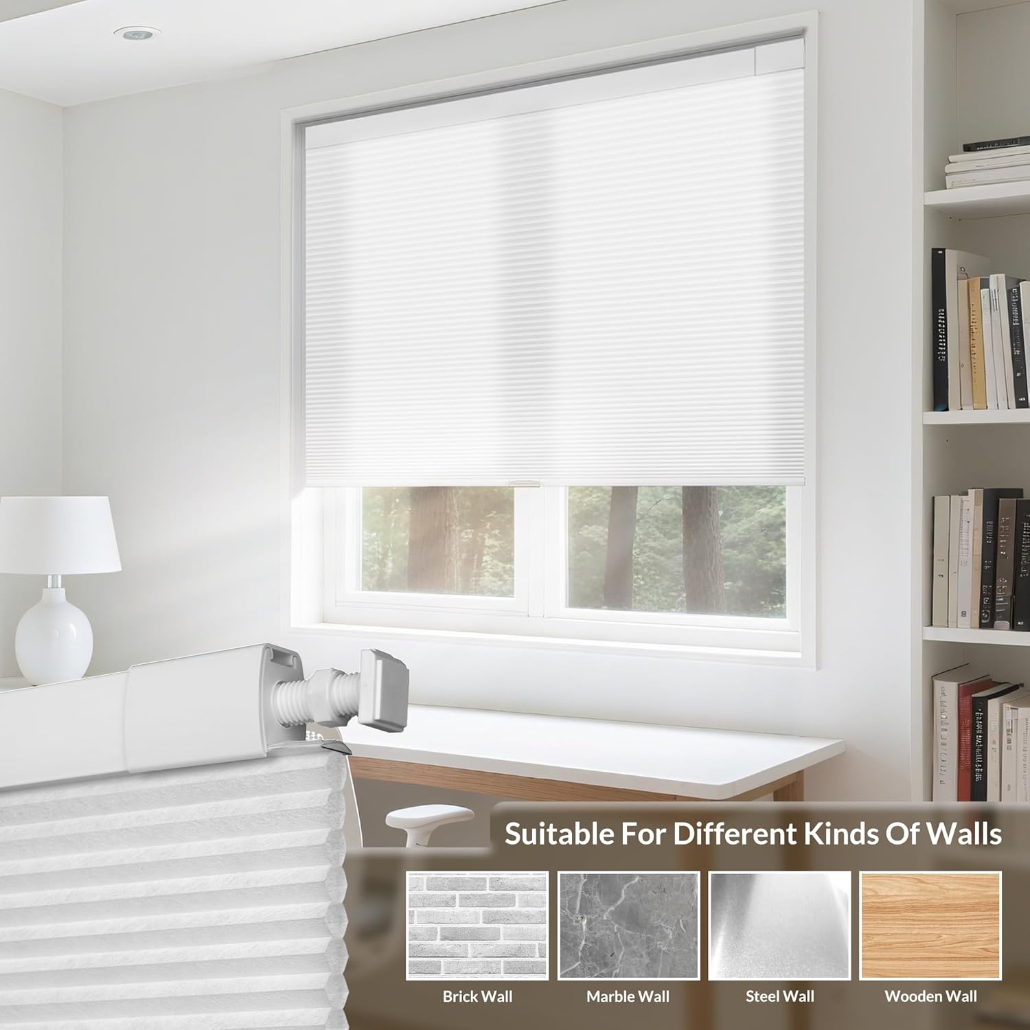 Boolegon No Drill Blinds for Indoor Windows Half Blackout Cellular Shades Cordless No Tools Honeycomb Pull Down Blinds Easy Install No Screws Cellular Shades for Door, Home, Brown