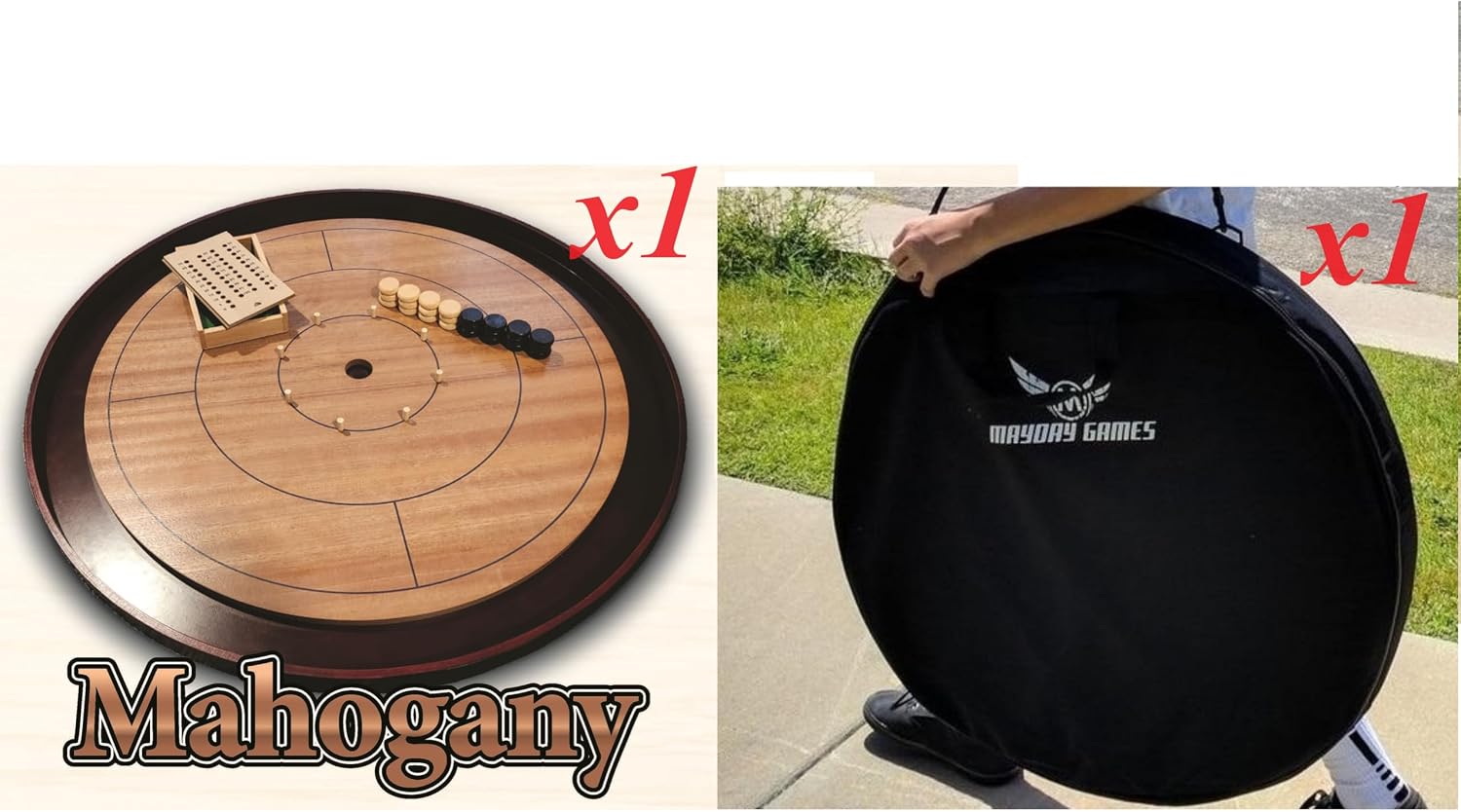 Mahogany Tournament Edition Crokinole Board + Black Carrying Case