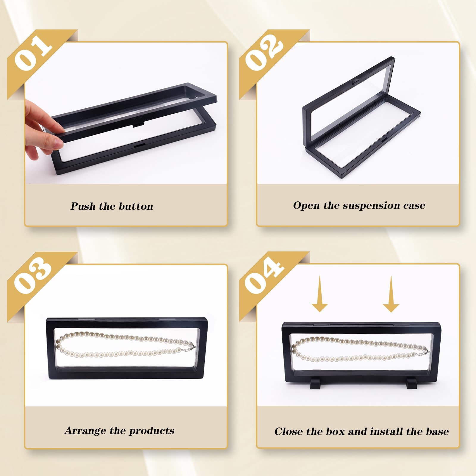 Jinzhenhong 8Pcs 3D Floating Display Case, Clear Coin Display Case with Stand, Black Rectangle 3D Floating Framed - Image 4