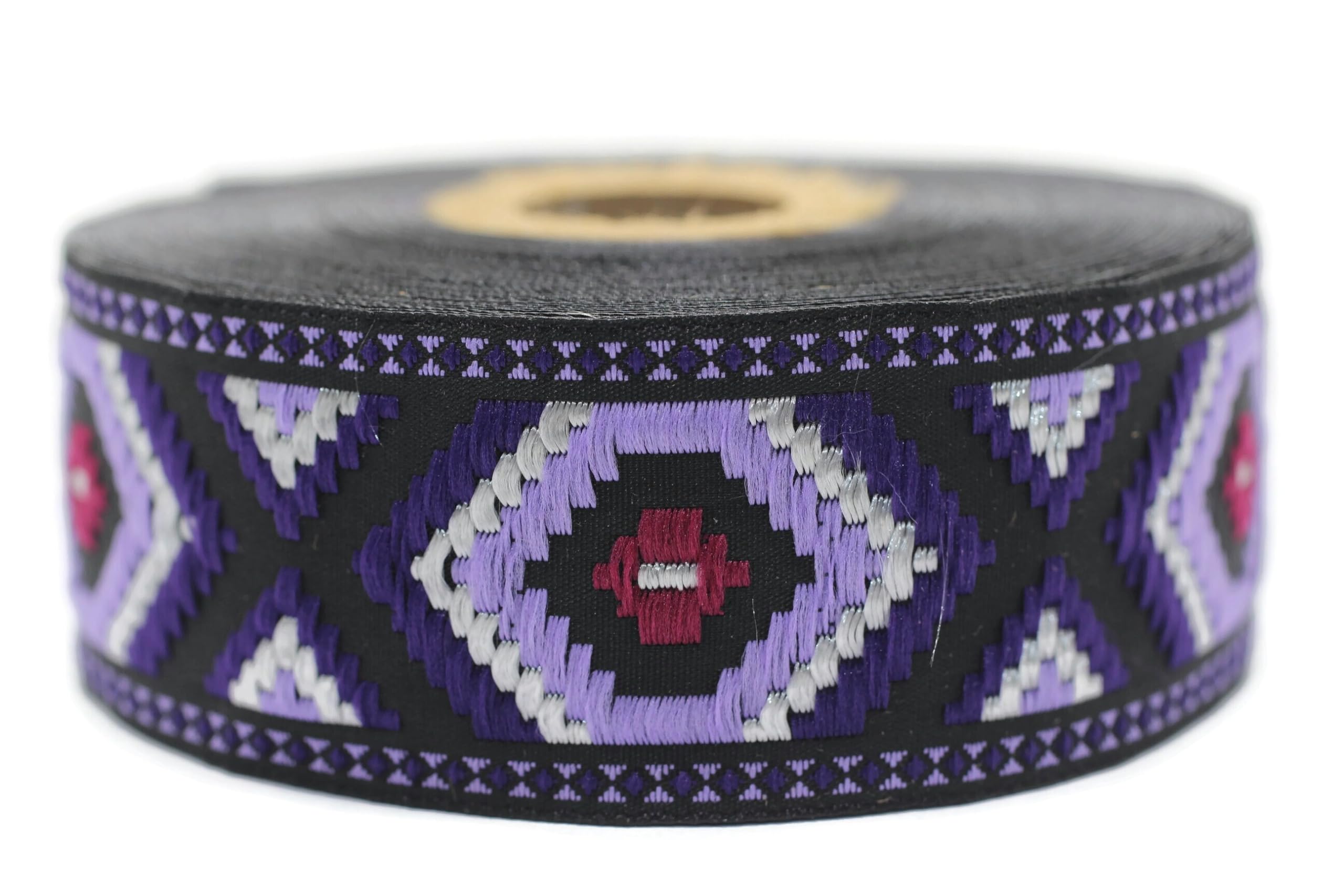 10.9 Yards Spool 1.37 inch Wide Purple Geometric Jacquard Ribbon Embroidered Trim Woven Border DIY Crafting 35952 V4
