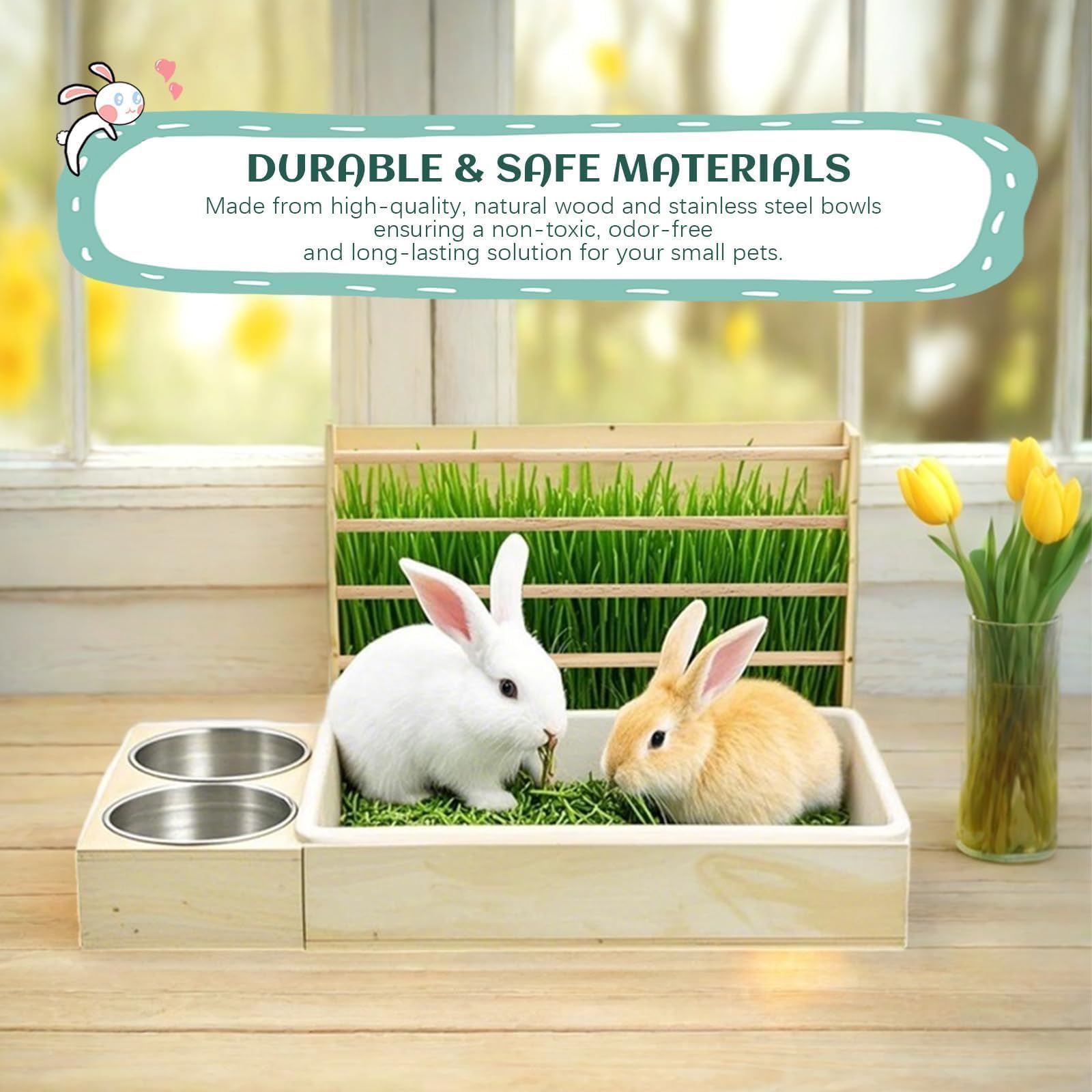 Rabbit Litter Box with Hay Feeder, Bunny Litter Box for Guinea Pig Chinchilla Bunny Other Small Animals (Natural) - image 4