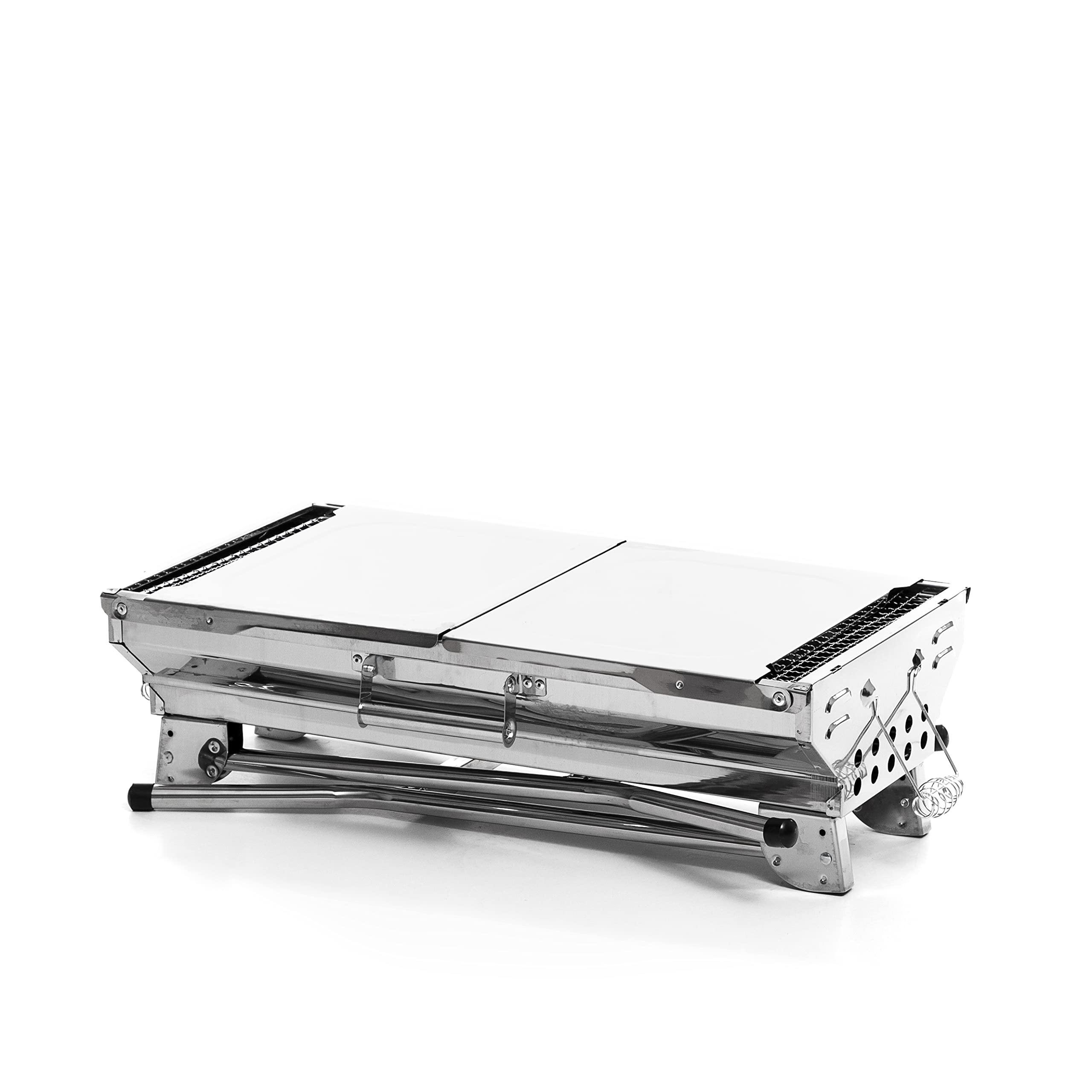 InnovaGoods® Zusammenklappbarer Holzkohlegrill aus Edelstahl, Tragbar, Leicht zu reinigen, ideal für Picknicks, Camping, Garten, Strand. Rostfreier Stahl.