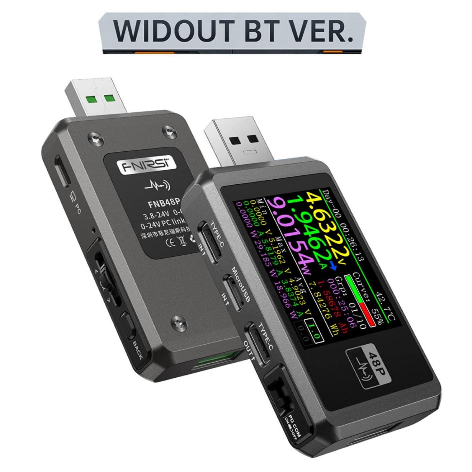 USB Tester Messgerät, USB Spannungsprüfer, USB-A/Micro-USB/Type-C Strommessgerät, PD Amperemeter Messgerät Digital Power Meter Farbe Display Spannung Strom Multi-function, Silber ohne Bluetooth
