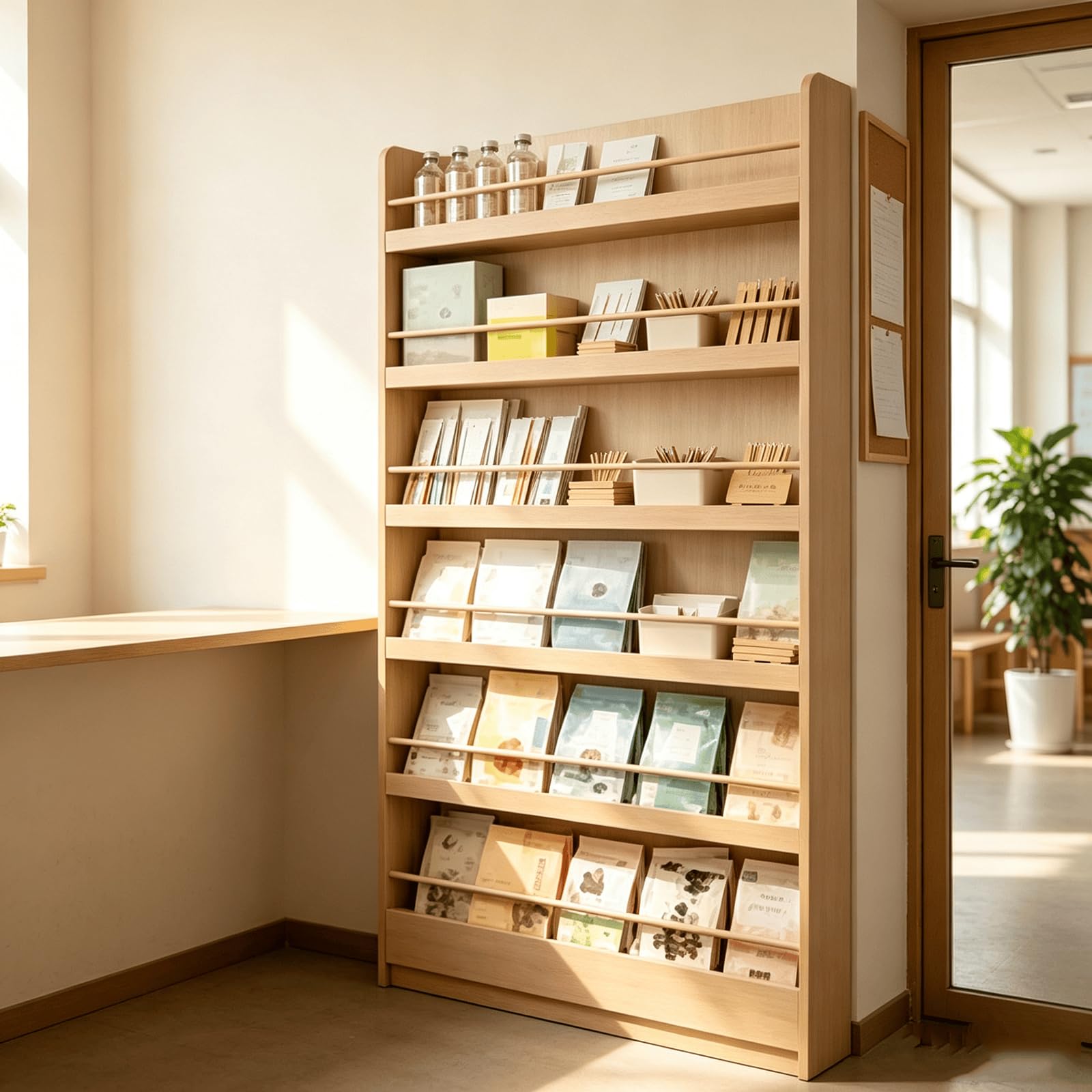 Holz Regal 6 Ebenen, freistehendes Wanddisplay für Geschäft