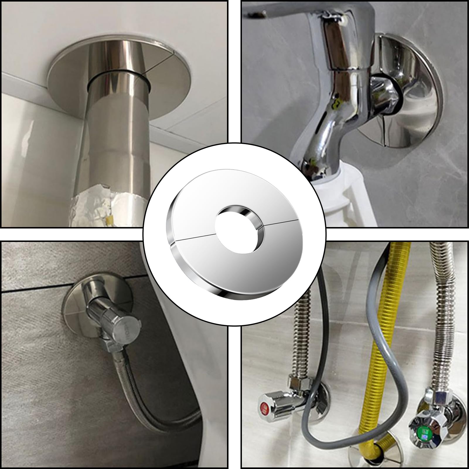 4 tubi di riscaldamento rosette, Ø 22 mm, rubinetti rosetti, tubi di copertura per tubi in acciaio inox, copertura per tubi divisa