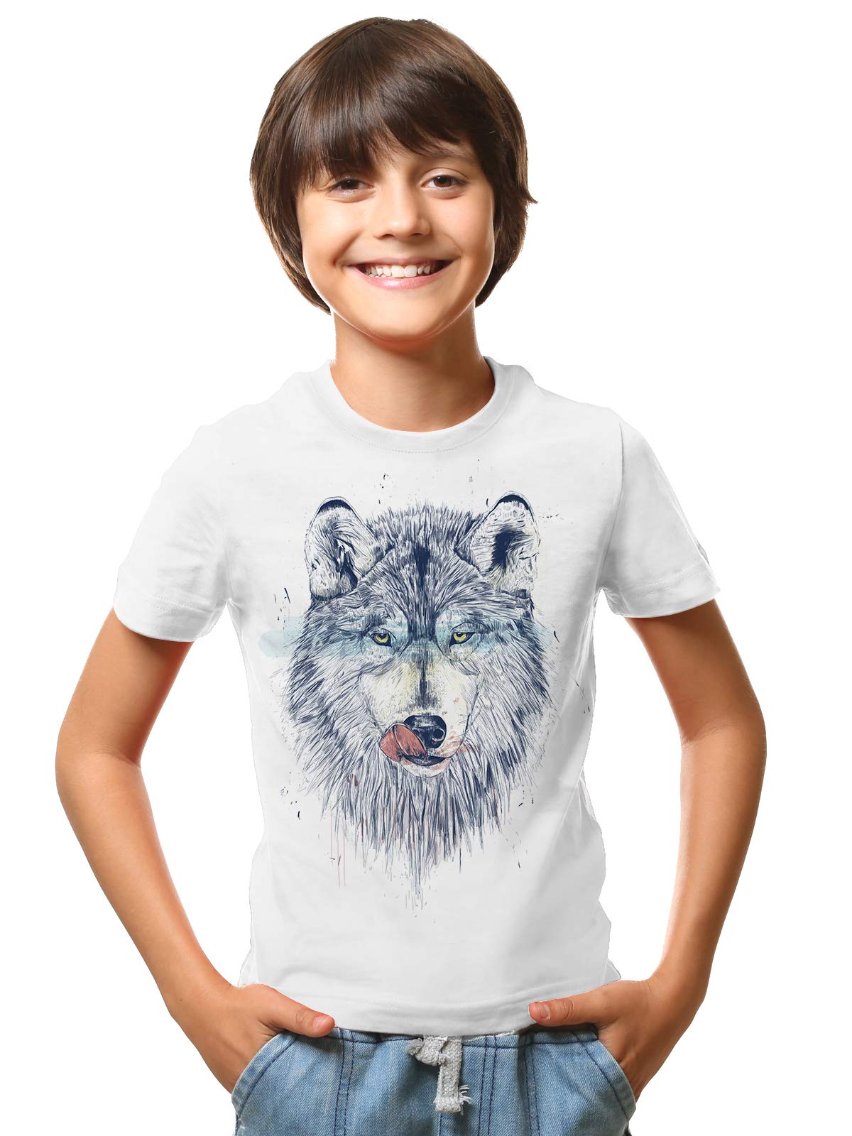 THREADCURRYHungry Wolf Blue | Dark Cool Stylish Adventure Graphic Printed Tshirt for Boys