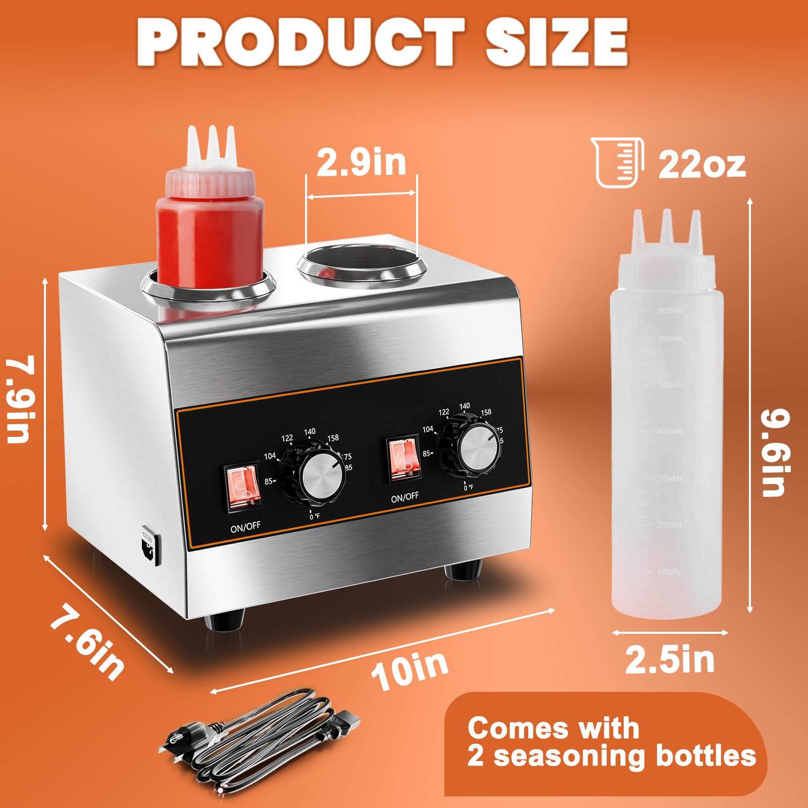 Dispensador eléctrico de salsa de queso, dispensador de queso Nacho, calentador de chocolate comercial, dispensador de dulce caliente para queso Nacho, caramelo, con botellas exprimibles de 650 ml, 2