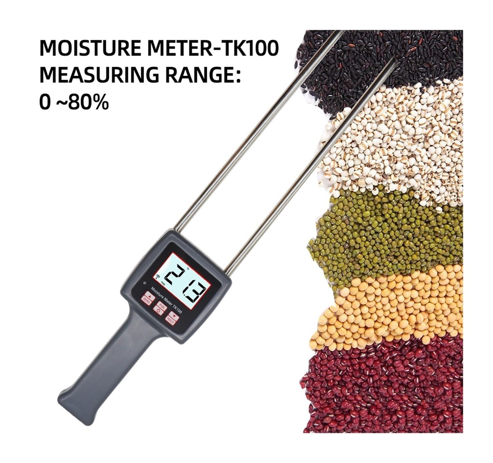 Feuchtigkeitsmesser, TK100 Digitales Getreidefeuchtigkeitsmessgerät Mais Reis Soja Erdnuss Sorghum Bodenfeuchtigkeit Hygrometer Tester mit Messsonde für Garten, Bauernhof