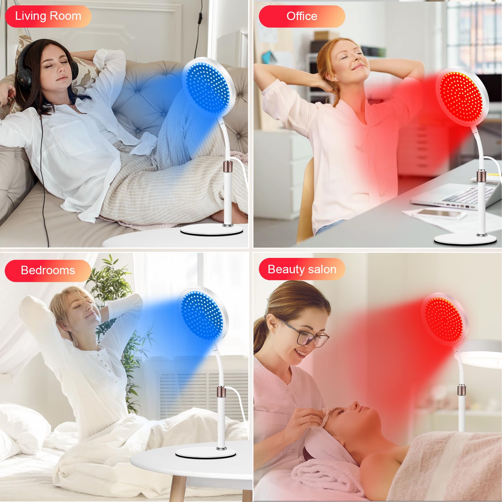 Rotlichtlampe mit Sockel,415nm&660nm&850nm Infrarotlampe mit 10/20/30 Minuten Timer, 5 Helligkeitsstufen Schwanenhalsdesign, 100LEDs Red Lights für Den Heimgebrauch