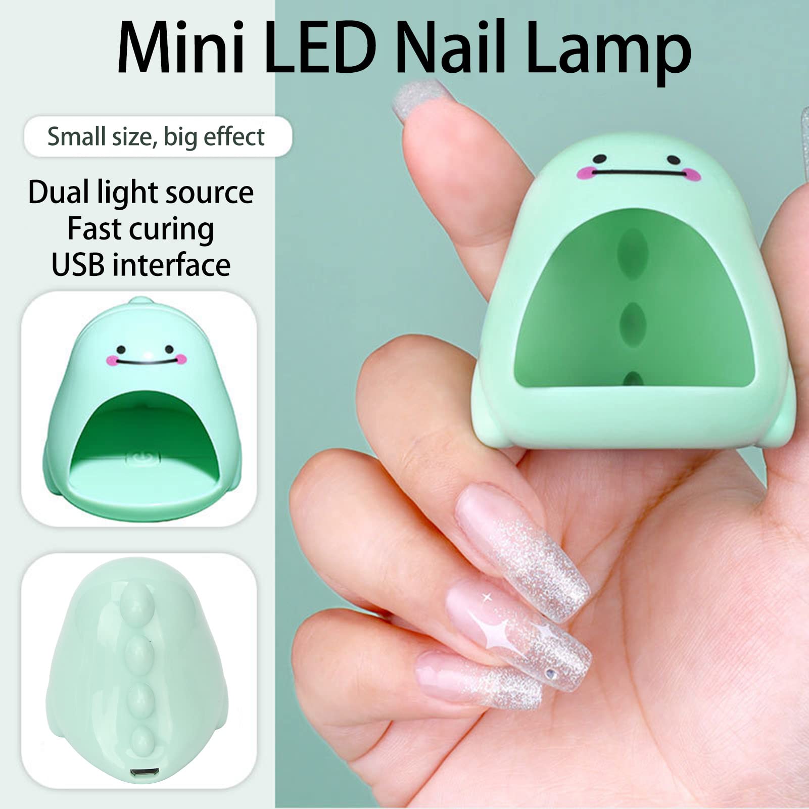 UV LED Nail Lamp, Mini Nail Dryer Cute Dinosaur Shape Gel Nail Light for Nail Polish Professional Nail Polish Curing Lamp USB Interface Art Tools Fingernail and Toenail (Green)