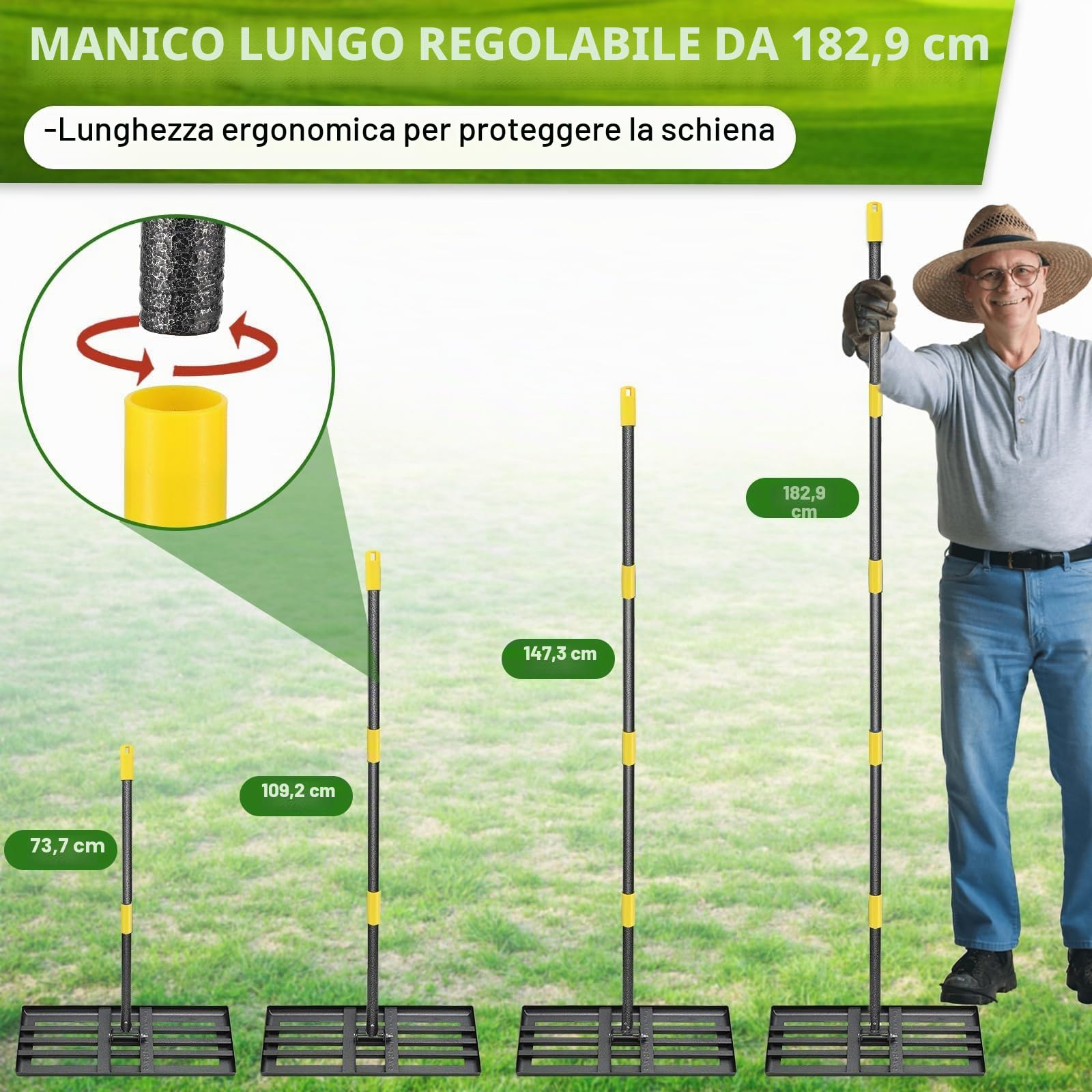 Rastrello Raschietto per prato, in acciaio inox, da 157 cm, per livellare erba di campi da golf, erba di giardini, prati, cortili interni (76 x 25 cm)