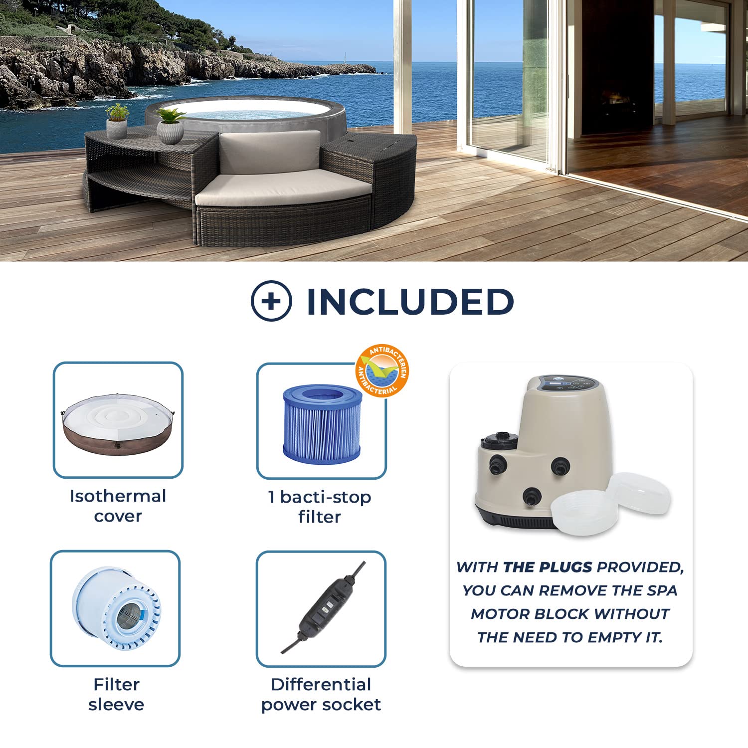 Netspa Vita Premium 168x70 Cm + Furniture 5 Pieces Inflatable Jacuzzi With External Panels 1100L