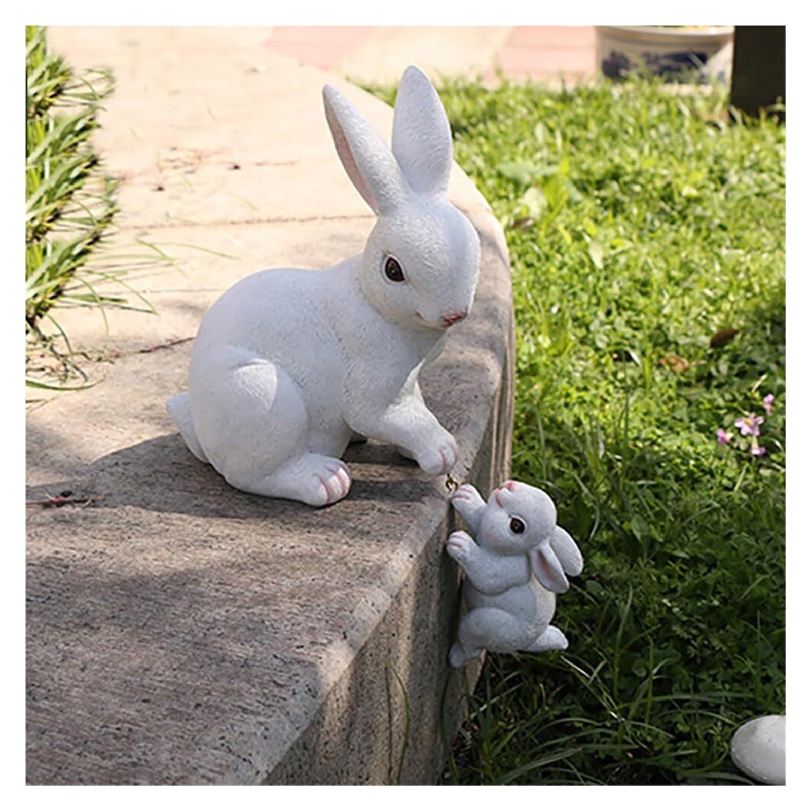 FriendshipHome Yard Art 3D Resin Rabbit Statue Mother and Child Bunny Sculpture Cute Easter Garden Lawn Gift(Grey)