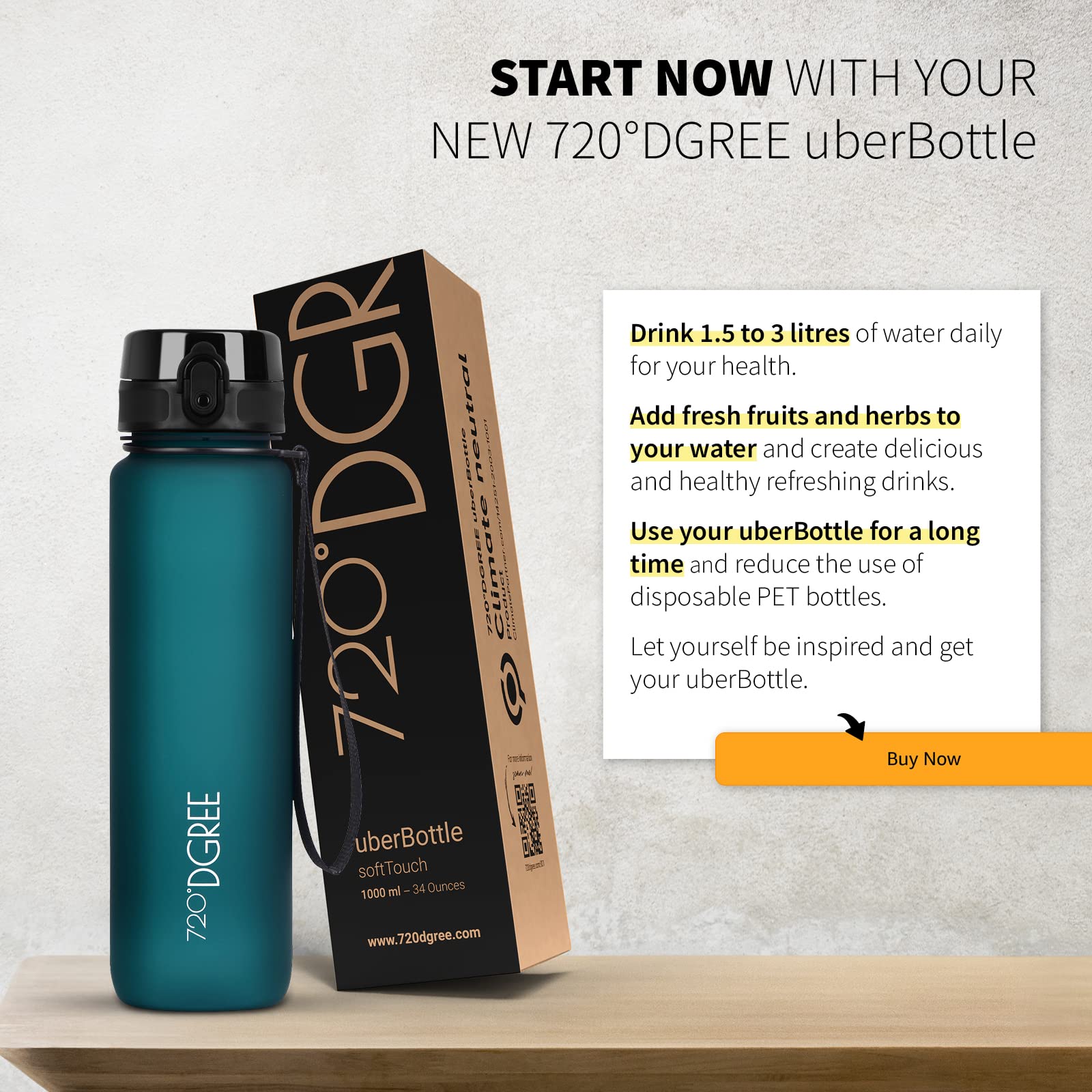 720°DGREE Water Bottle 1.5l “uberBottle“ softTouch +Sieve, BPA-Free, Leakproof, Reusable Drinking Bottle - Image 6